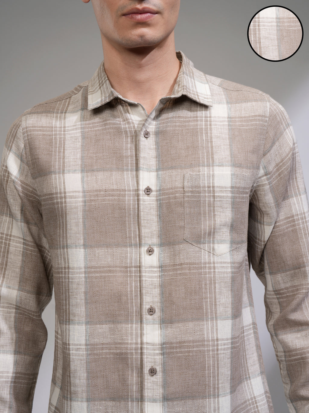 Highlander Men Tan Checked Slim Fit Casual Shirt - Tan - Image 5