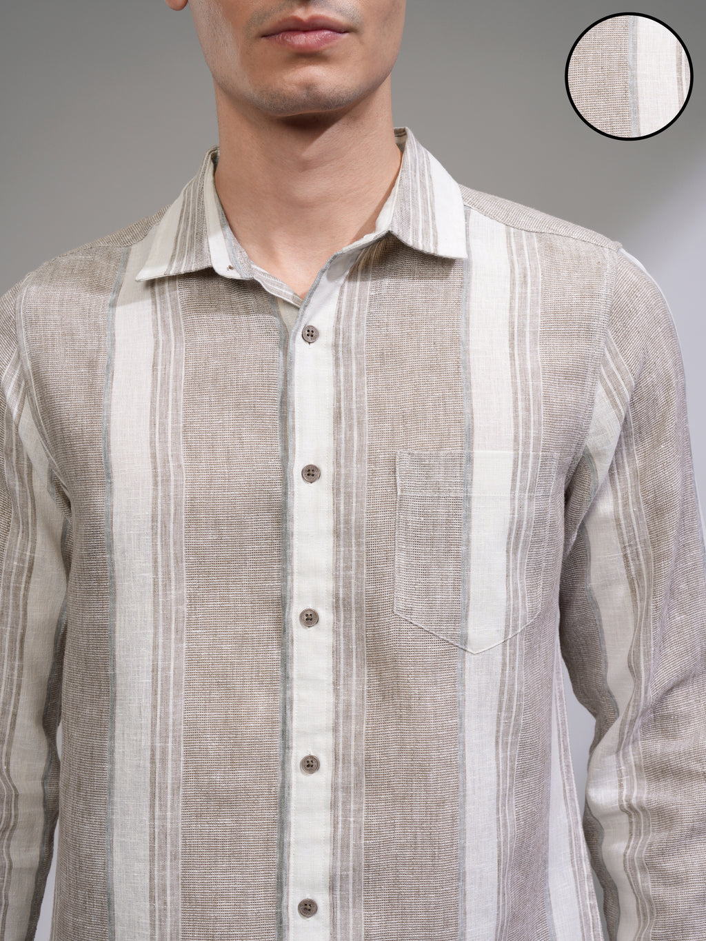 Highlander Men Tan Vertical Stripes Slim Fit Casual Shirt - Tan - Image 5