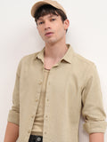 Highlander Men Beige Solid Slim Fit Casual Shirt - Beige - Image 1