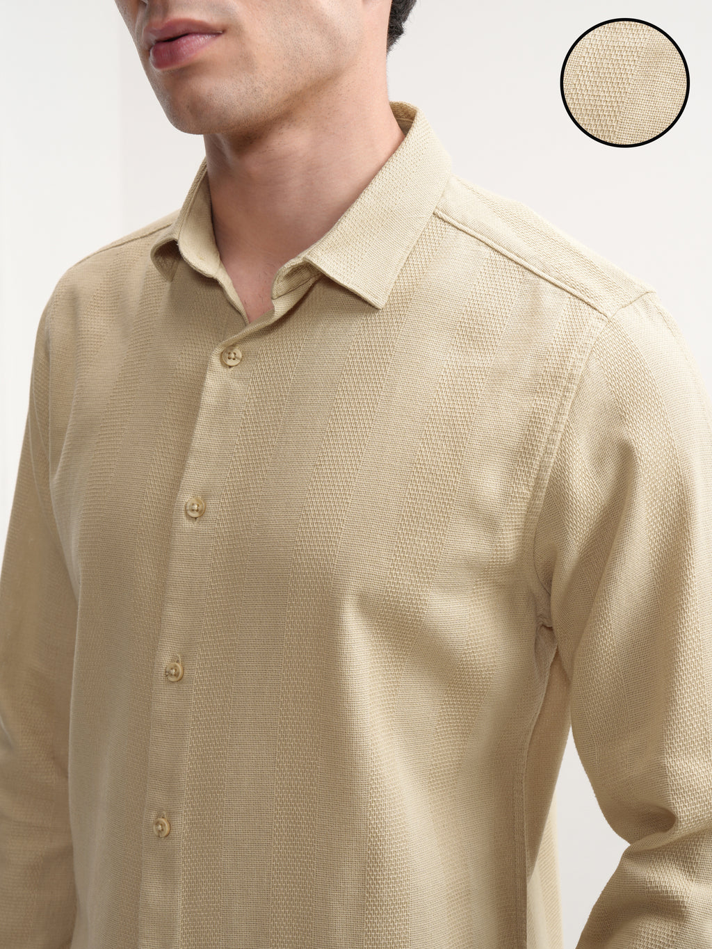 Highlander Men Beige Solid Slim Fit Casual Shirt - Beige - Image 5