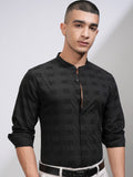 Highlander Men Black Textured Slim Fit Casual Shirt - Black - Image 1