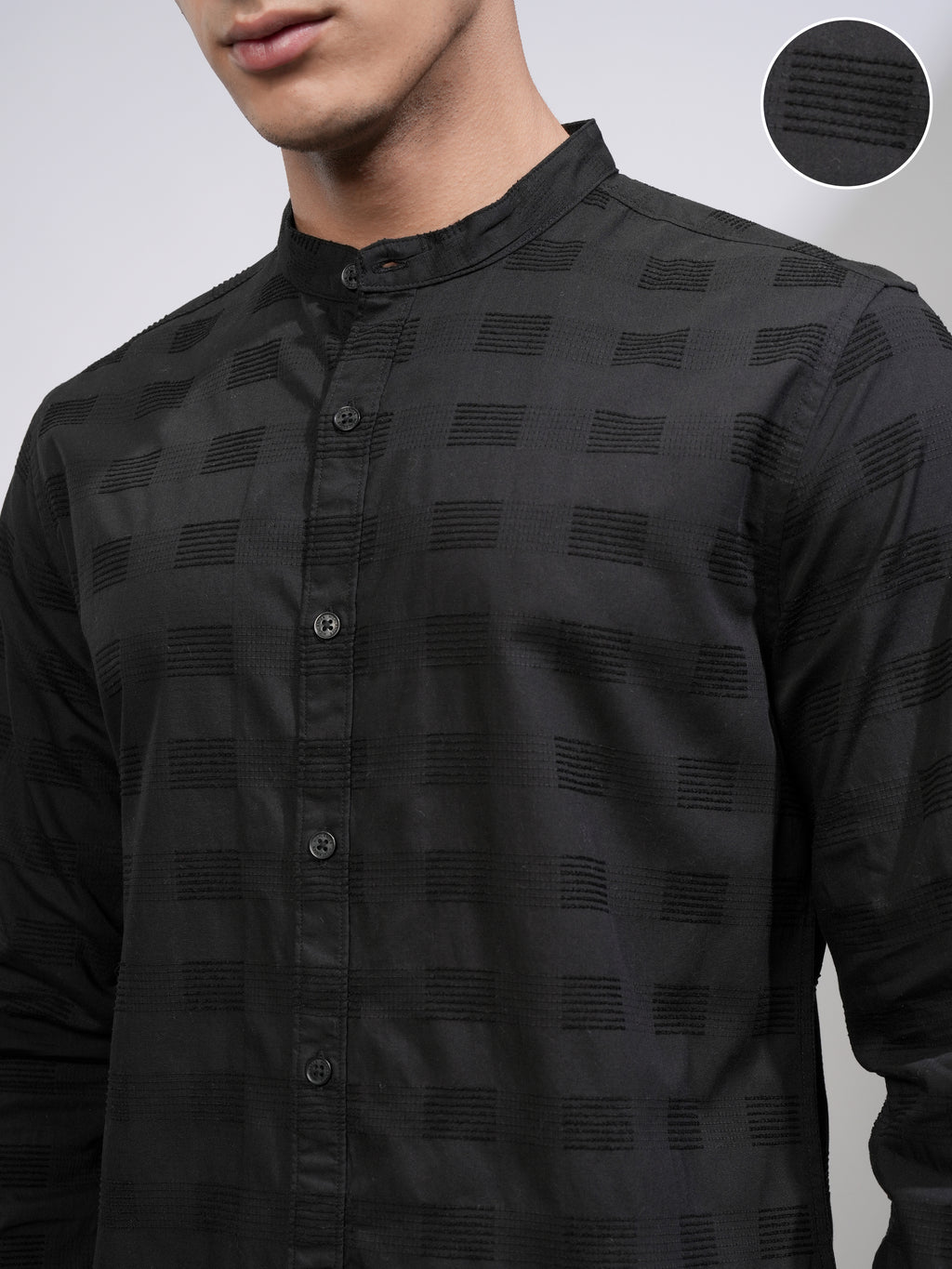 Highlander Men Black Textured Slim Fit Casual Shirt - Black - Image 5
