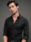 Highlander Men Black Self Design Slim Fit Casual Shirt - Black - Image 1