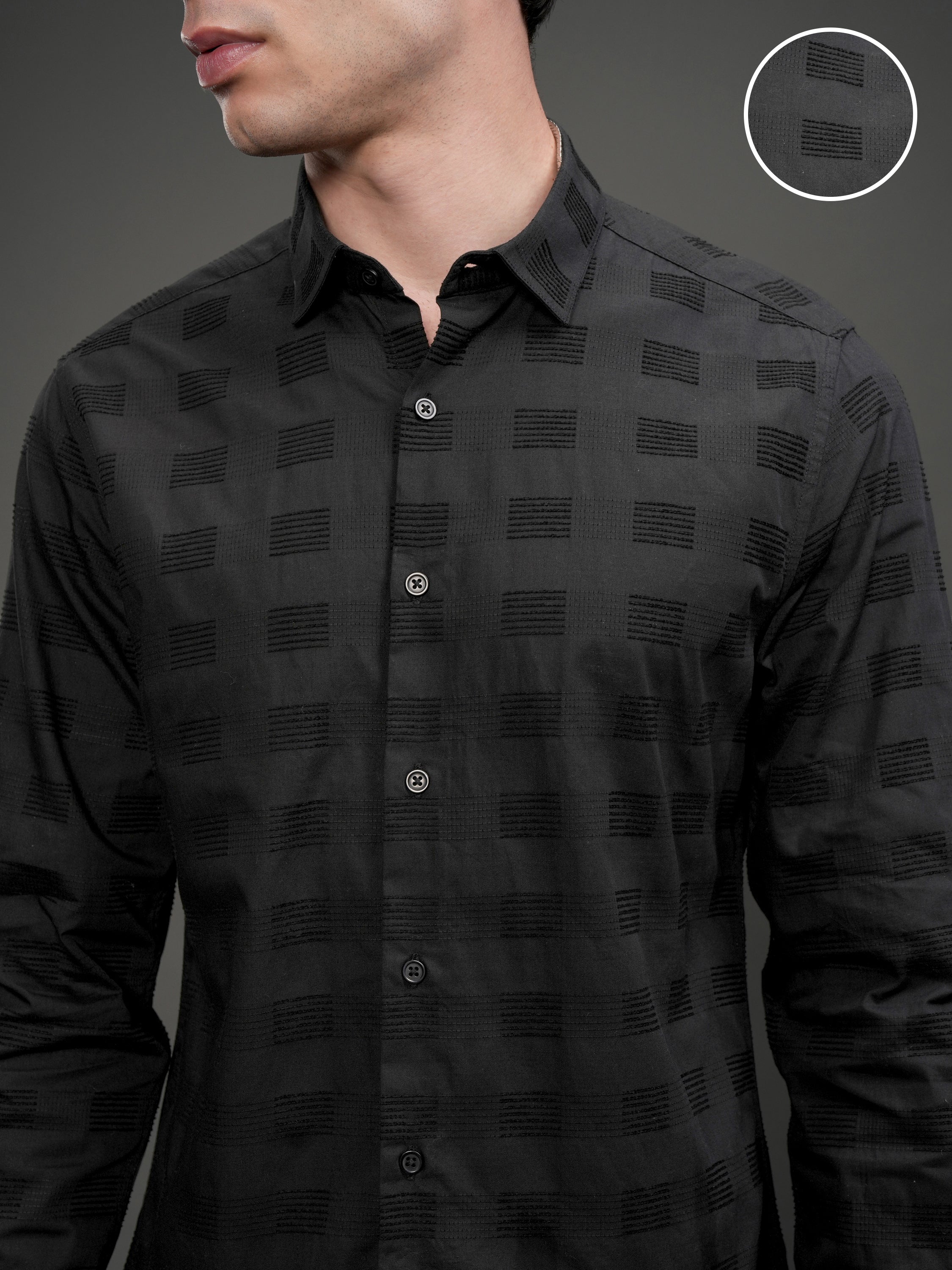 Highlander Men Black Self Design Slim Fit Casual Shirt - Black - Image 5