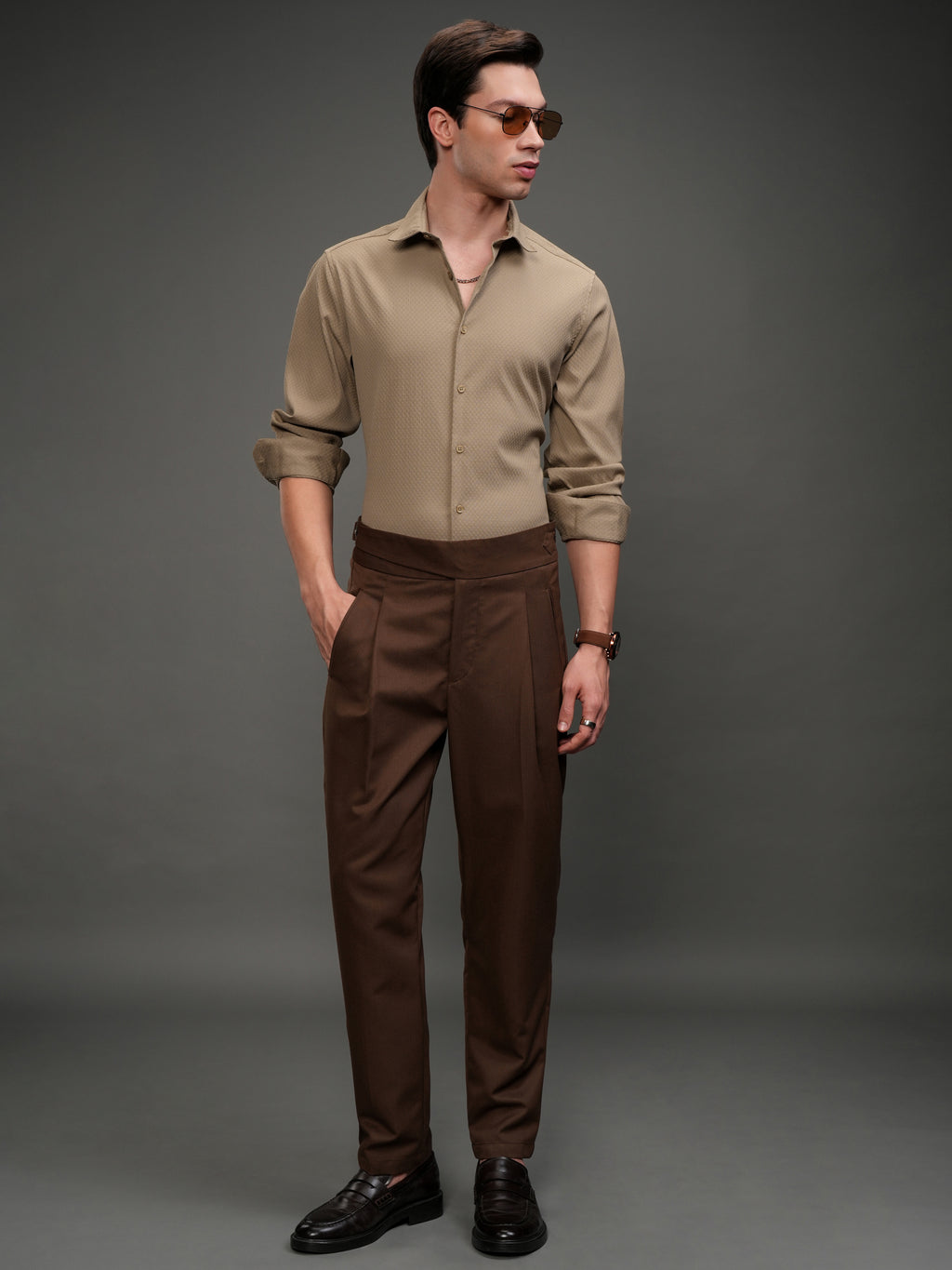 Highlander Men Beige Textured Slim Fit Casual Shirt - Beige - Image 2