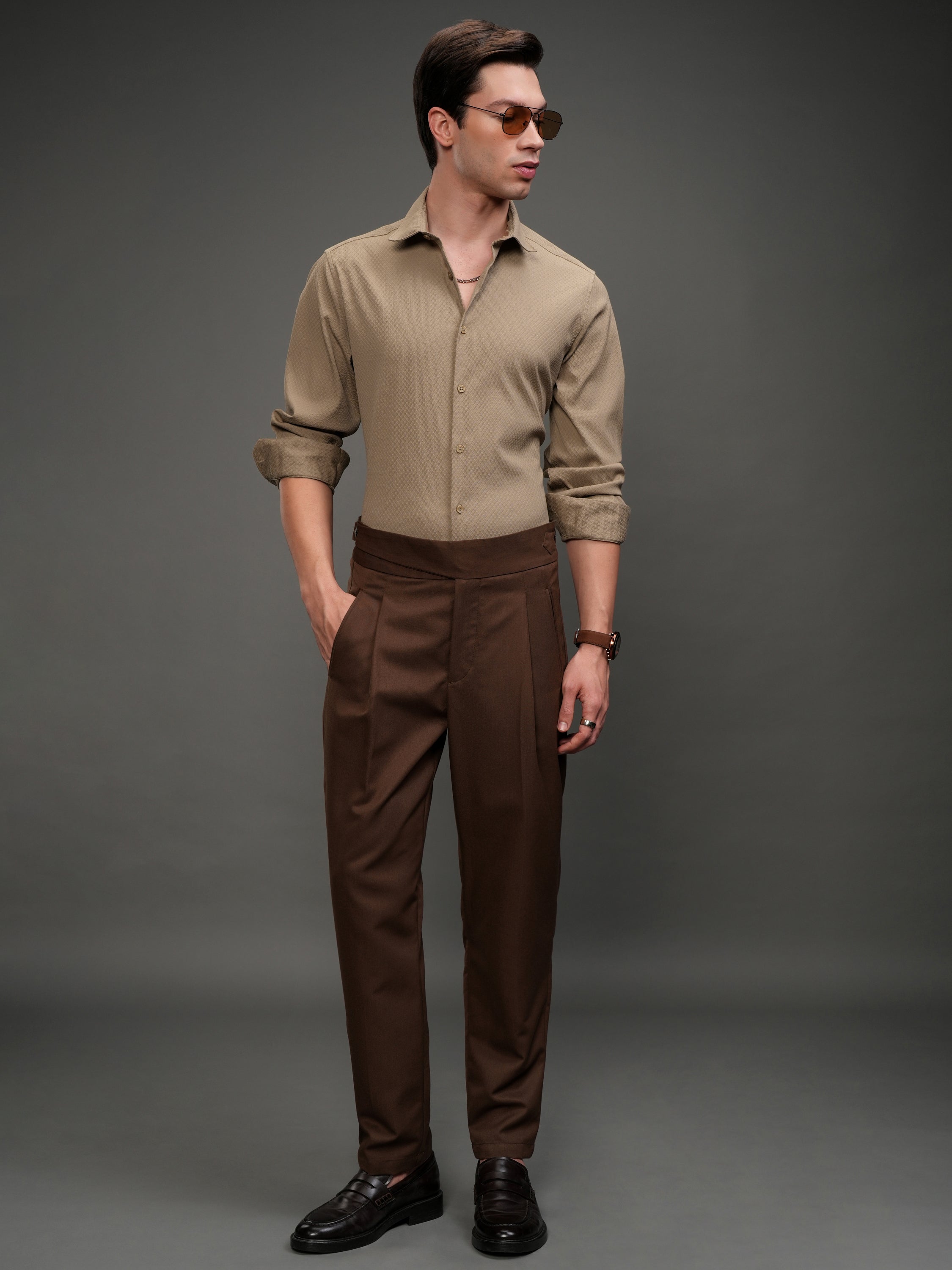 Highlander Men Beige Textured Slim Fit Casual Shirt - Beige - Image 2