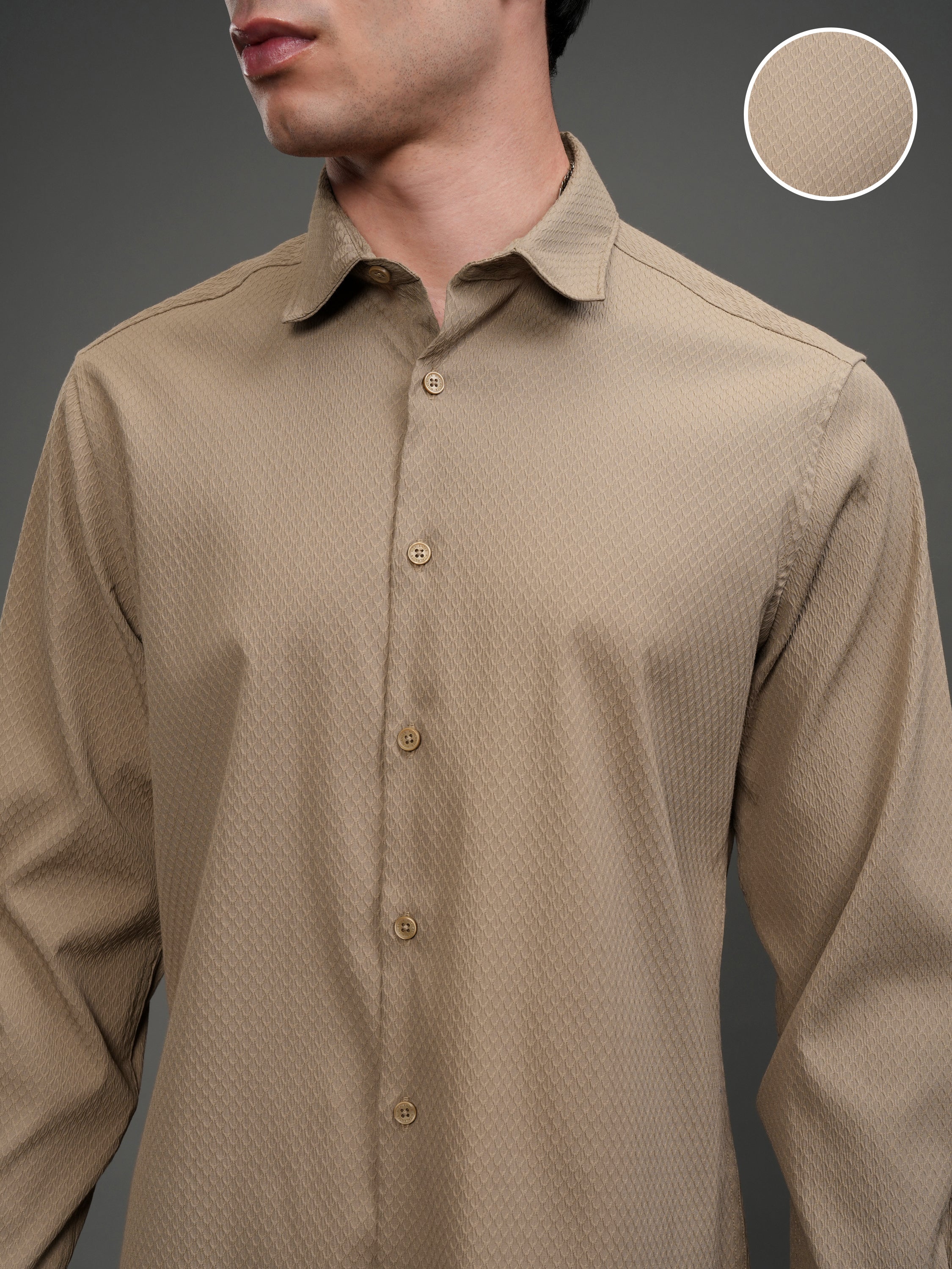 Highlander Men Beige Textured Slim Fit Casual Shirt - Beige - Image 5