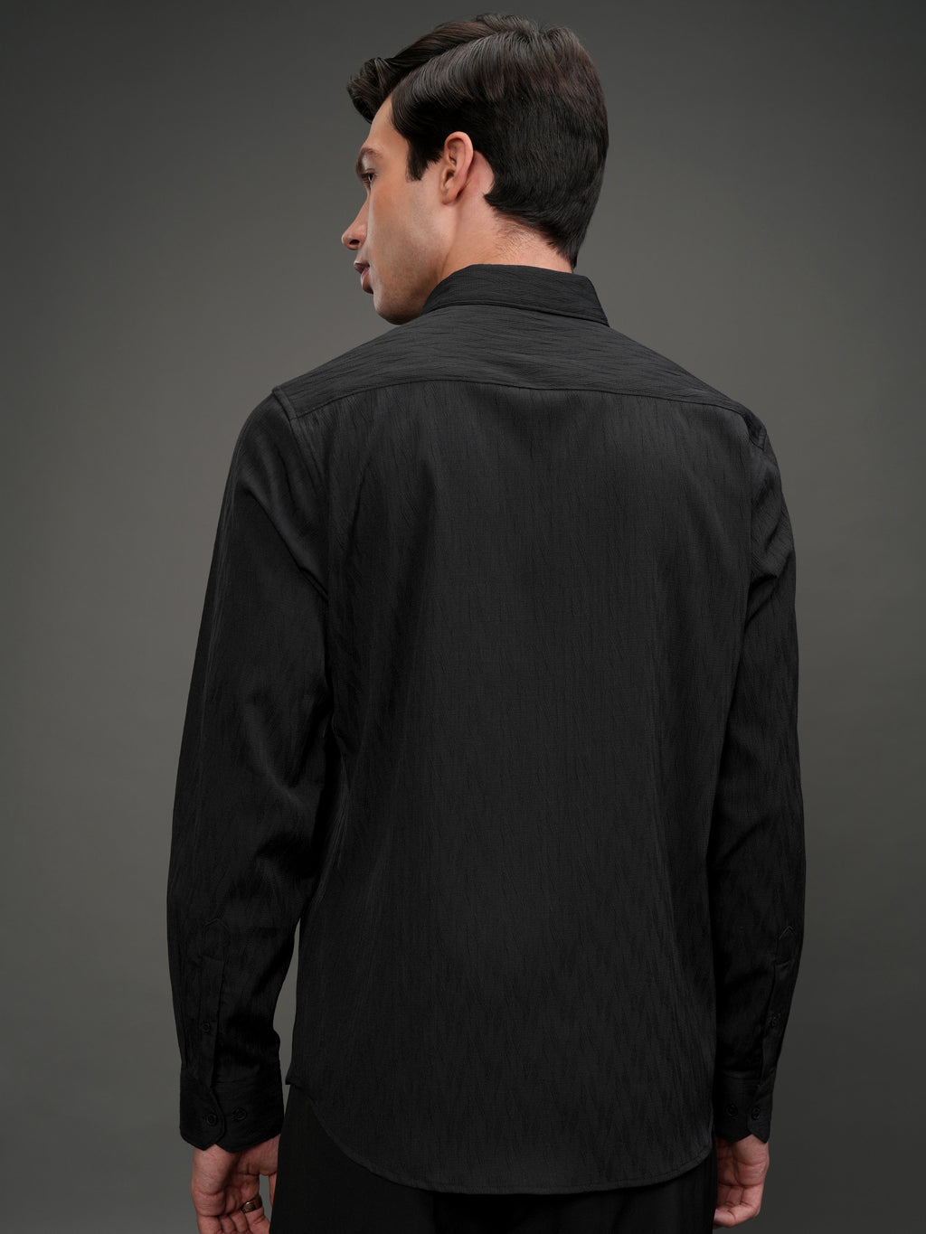 Highlander Men Black Self Design Slim Fit Casual Shirt - Black - Image 3