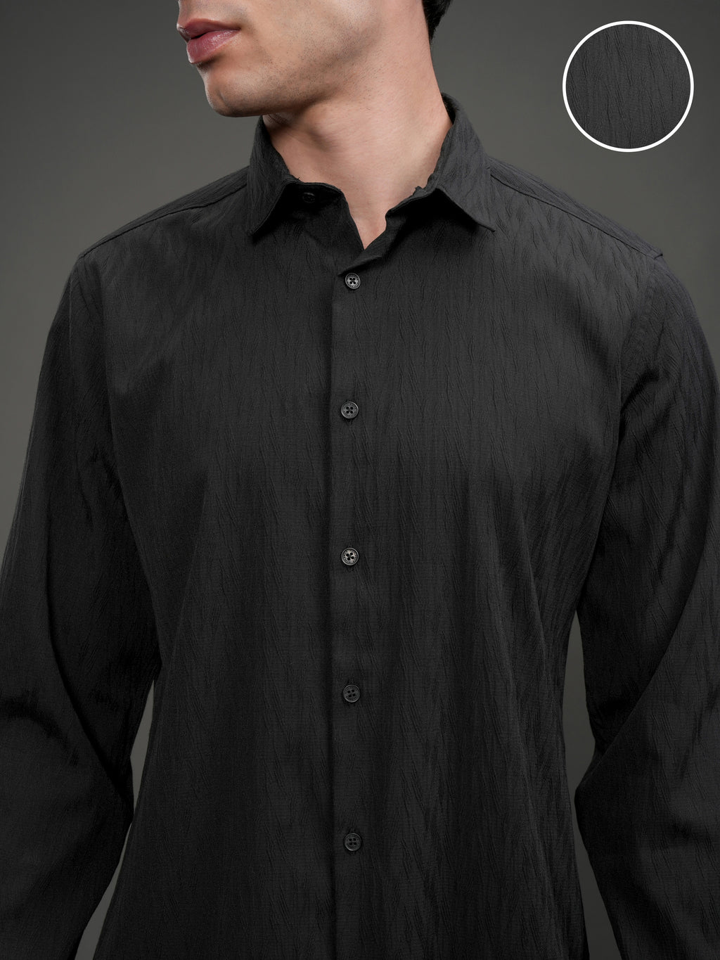 Highlander Men Black Self Design Slim Fit Casual Shirt - Black - Image 5