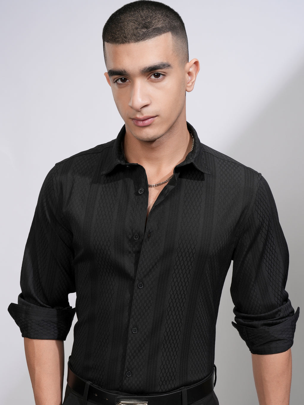Highlander Men Black Striped Slim Fit Casual Shirt - Black - Image 1