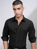 Highlander Men Black Striped Slim Fit Casual Shirt - Black - Image 1