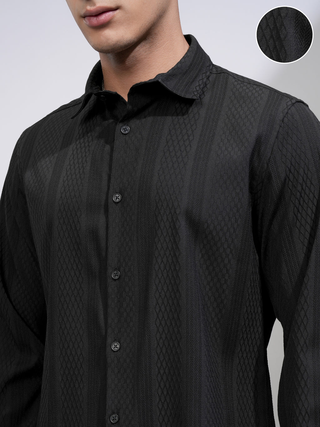 Highlander Men Black Striped Slim Fit Casual Shirt - Black - Image 5