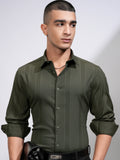 Highlander Men Green Textured Slim Fit Casual Shirt - Green - Image 1