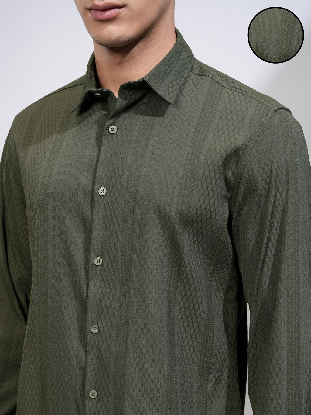 Highlander Men Green Textured Slim Fit Casual Shirt - Green - Image 5