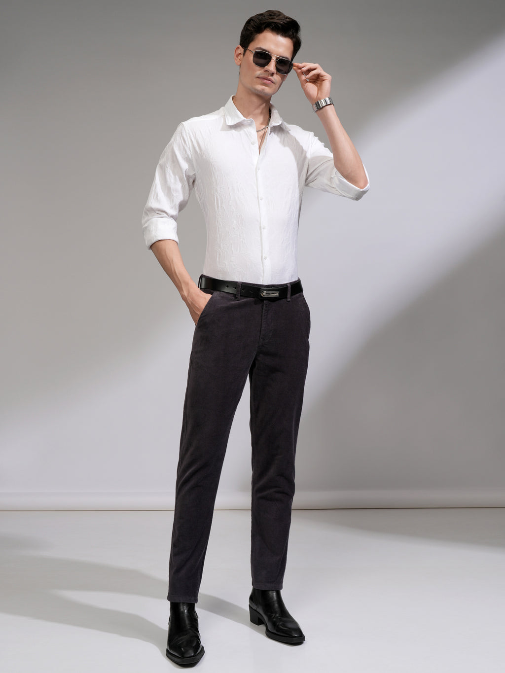 Highlander Men White Textured Relaxed Fit Casual Shirt - White - Image 2
