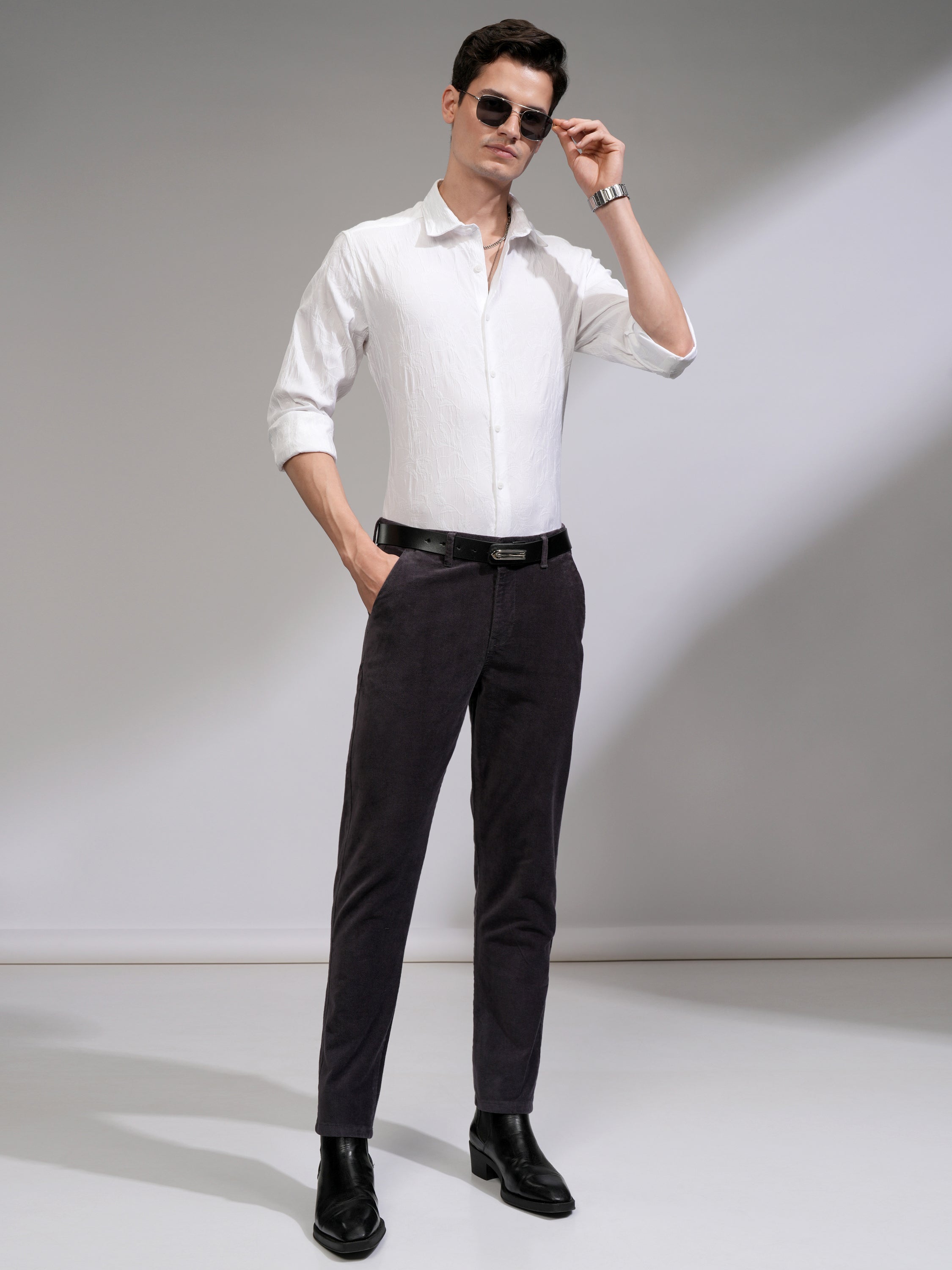 Highlander Men White Textured Relaxed Fit Casual Shirt - White - Image 2