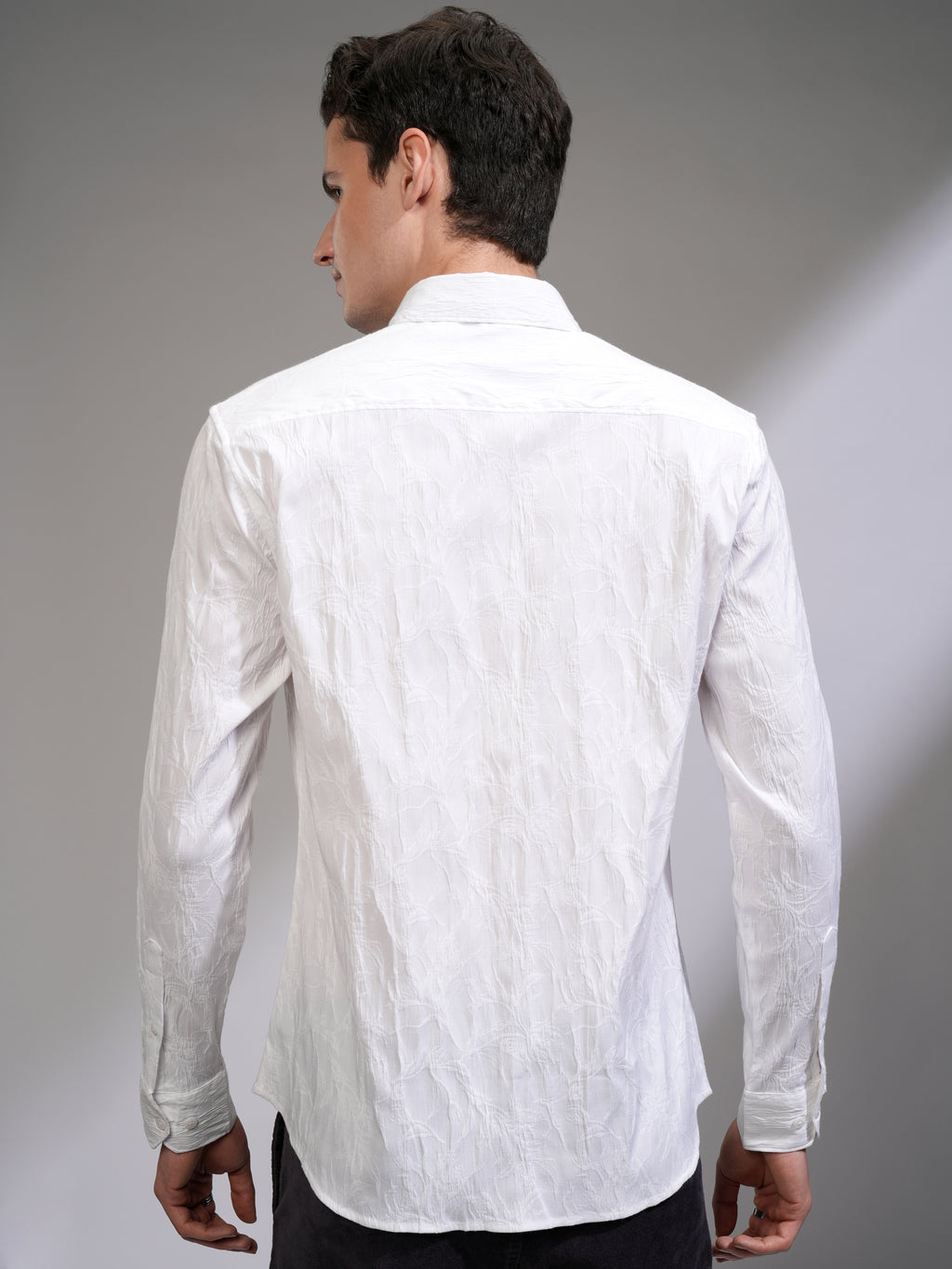 Highlander Men White Textured Relaxed Fit Casual Shirt - White - Image 3