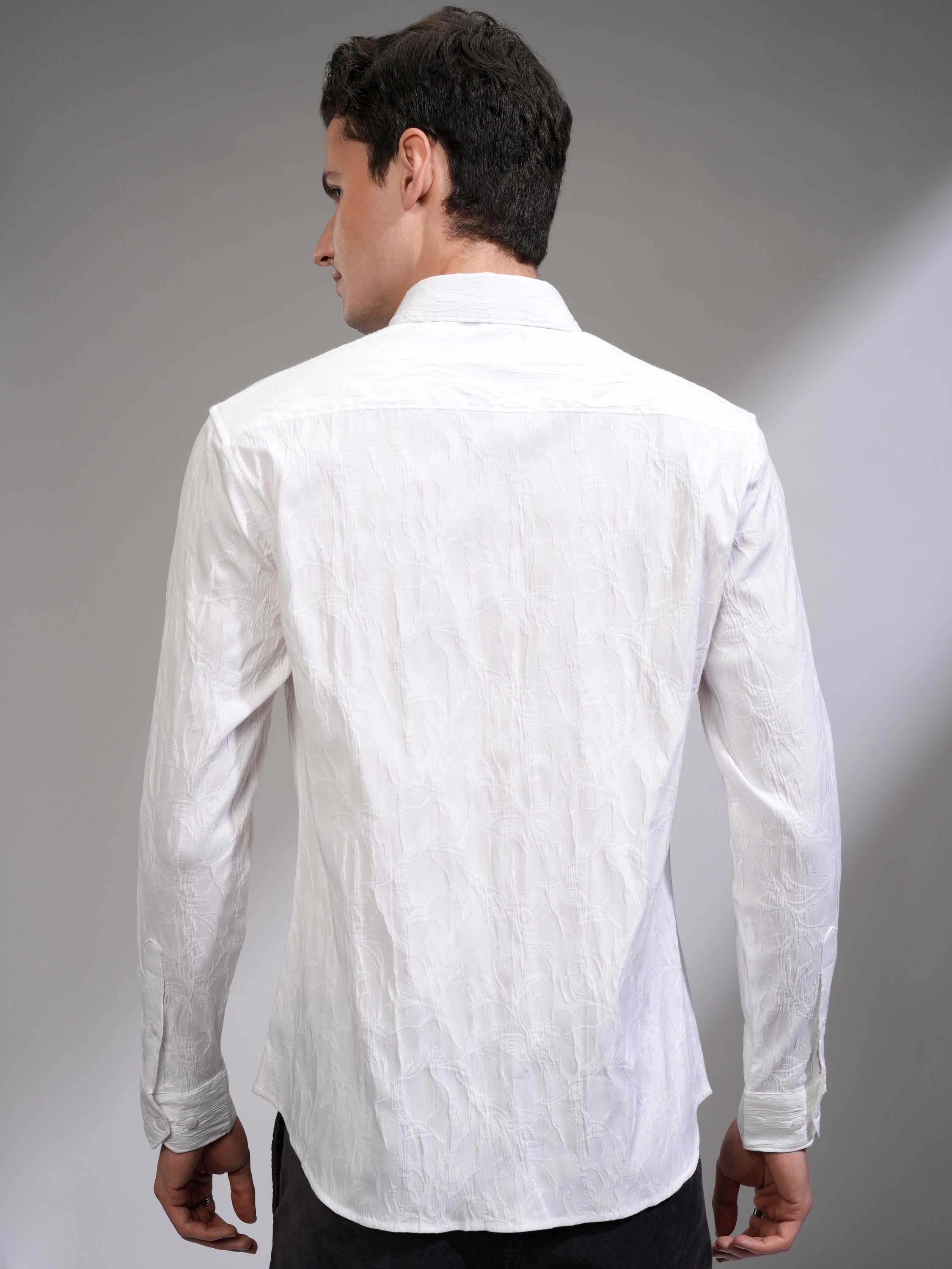 Highlander Men White Textured Relaxed Fit Casual Shirt - White - Image 3
