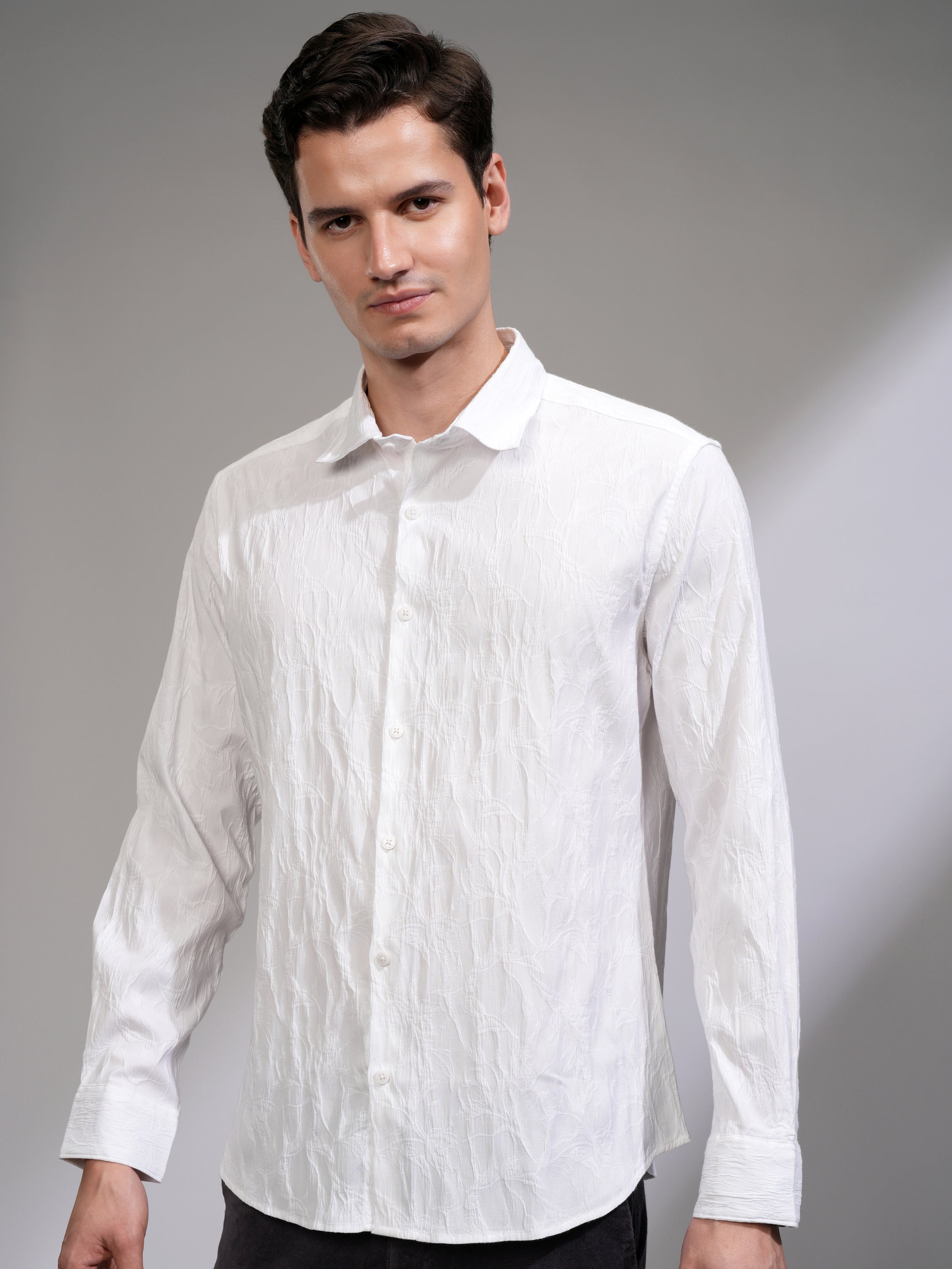 Highlander Men White Textured Relaxed Fit Casual Shirt - White - Image 4