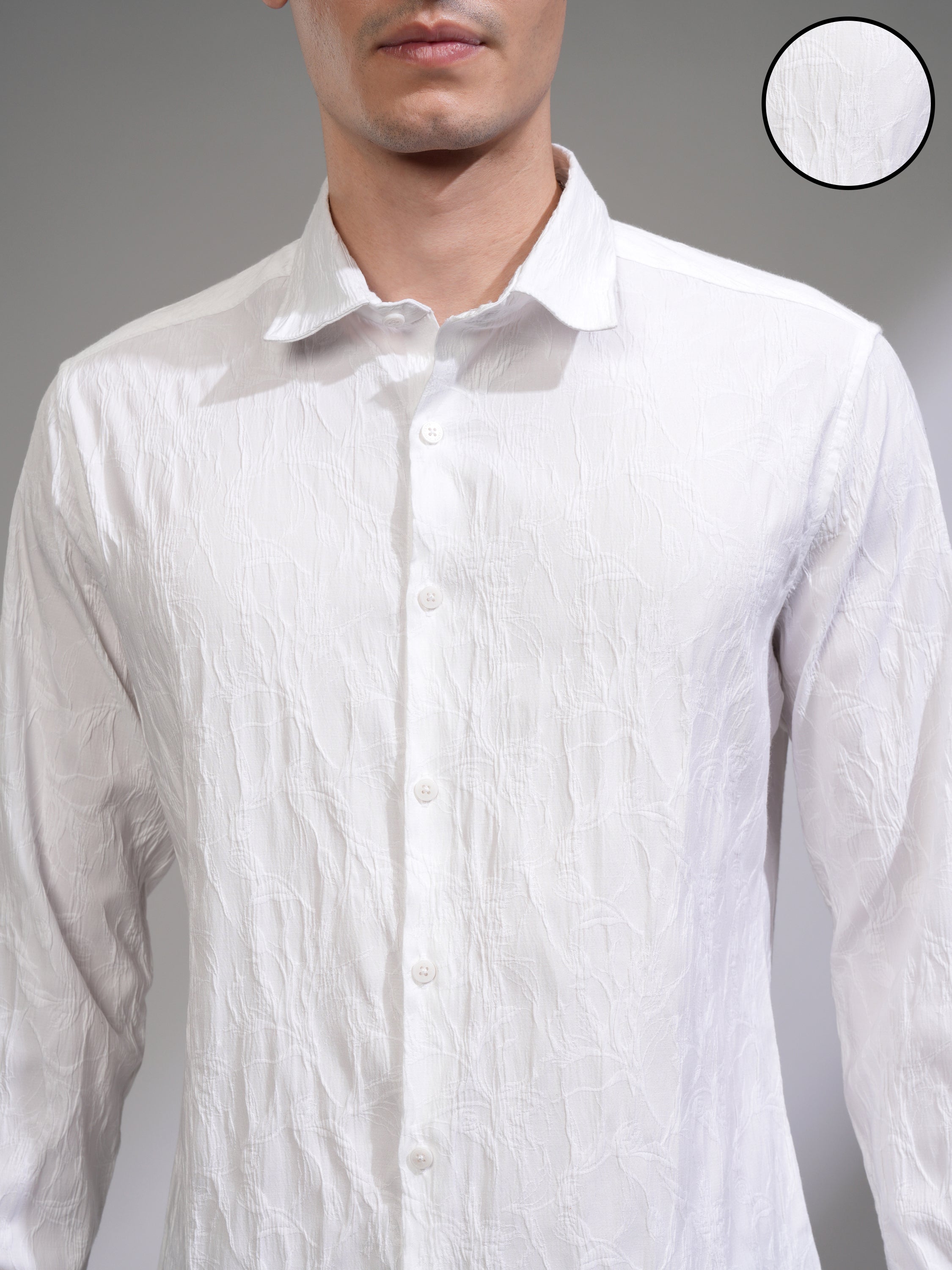 Highlander Men White Textured Relaxed Fit Casual Shirt - White - Image 5