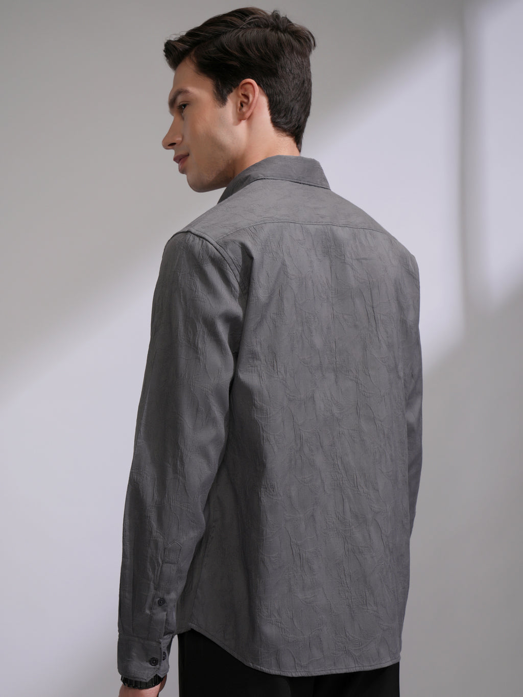 Highlander Men Grey Self Design Slim Fit Casual Shirt - Grey - Image 3