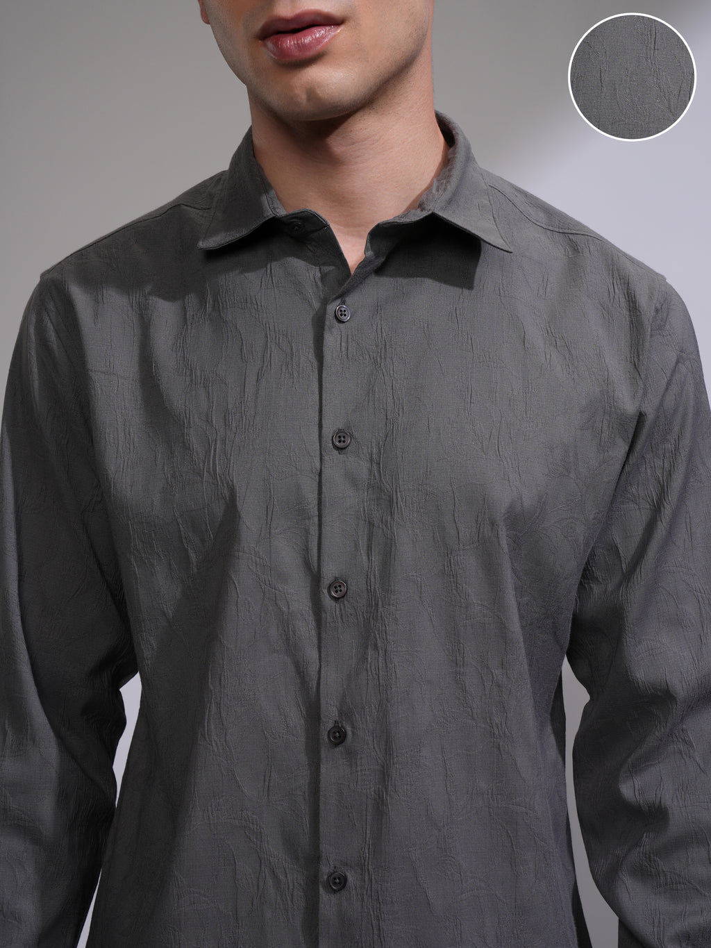 Highlander Men Grey Self Design Slim Fit Casual Shirt - Grey - Image 5