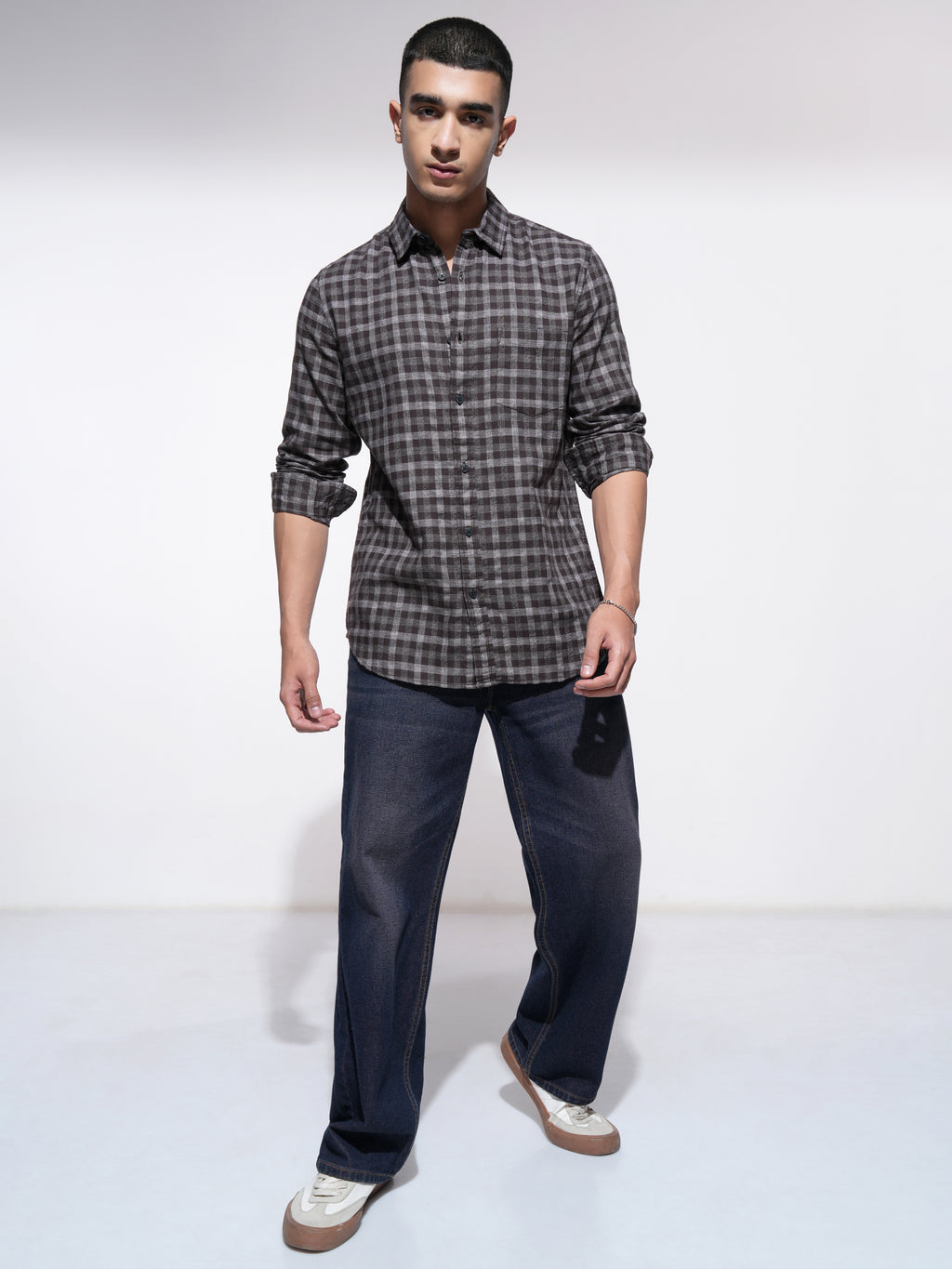 Highlander Men Coffee Brown Checked Slim Fit Casual Shirt - Coffee Brown - Image 2