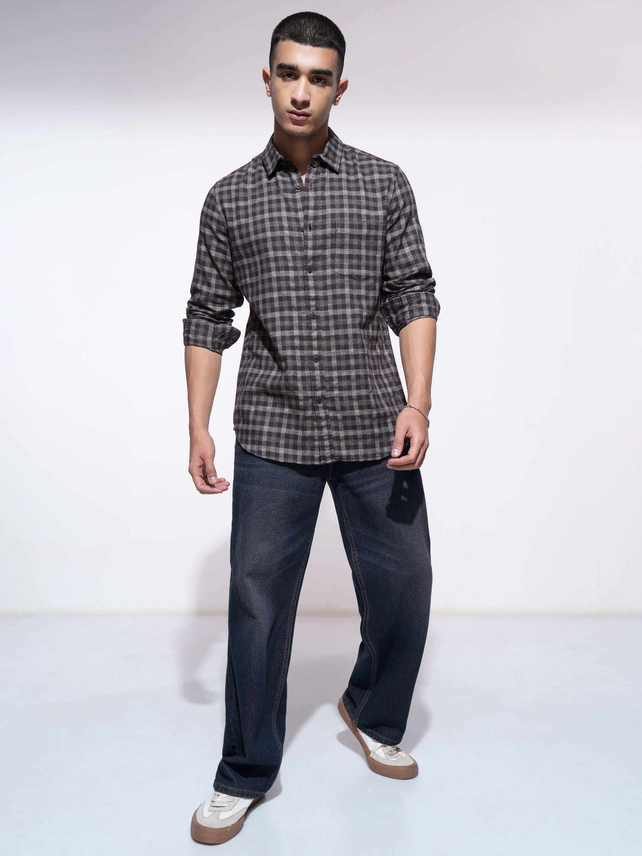 Highlander Men Coffee Brown Checked Slim Fit Casual Shirt - Coffee Brown - Image 2