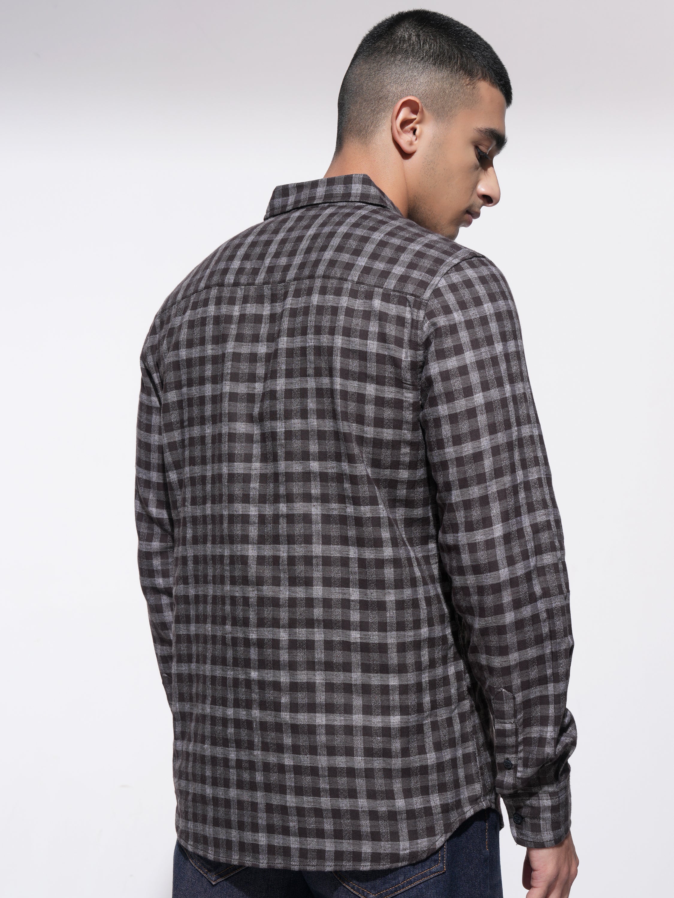 Highlander Men Coffee Brown Checked Slim Fit Casual Shirt - Coffee Brown - Image 3