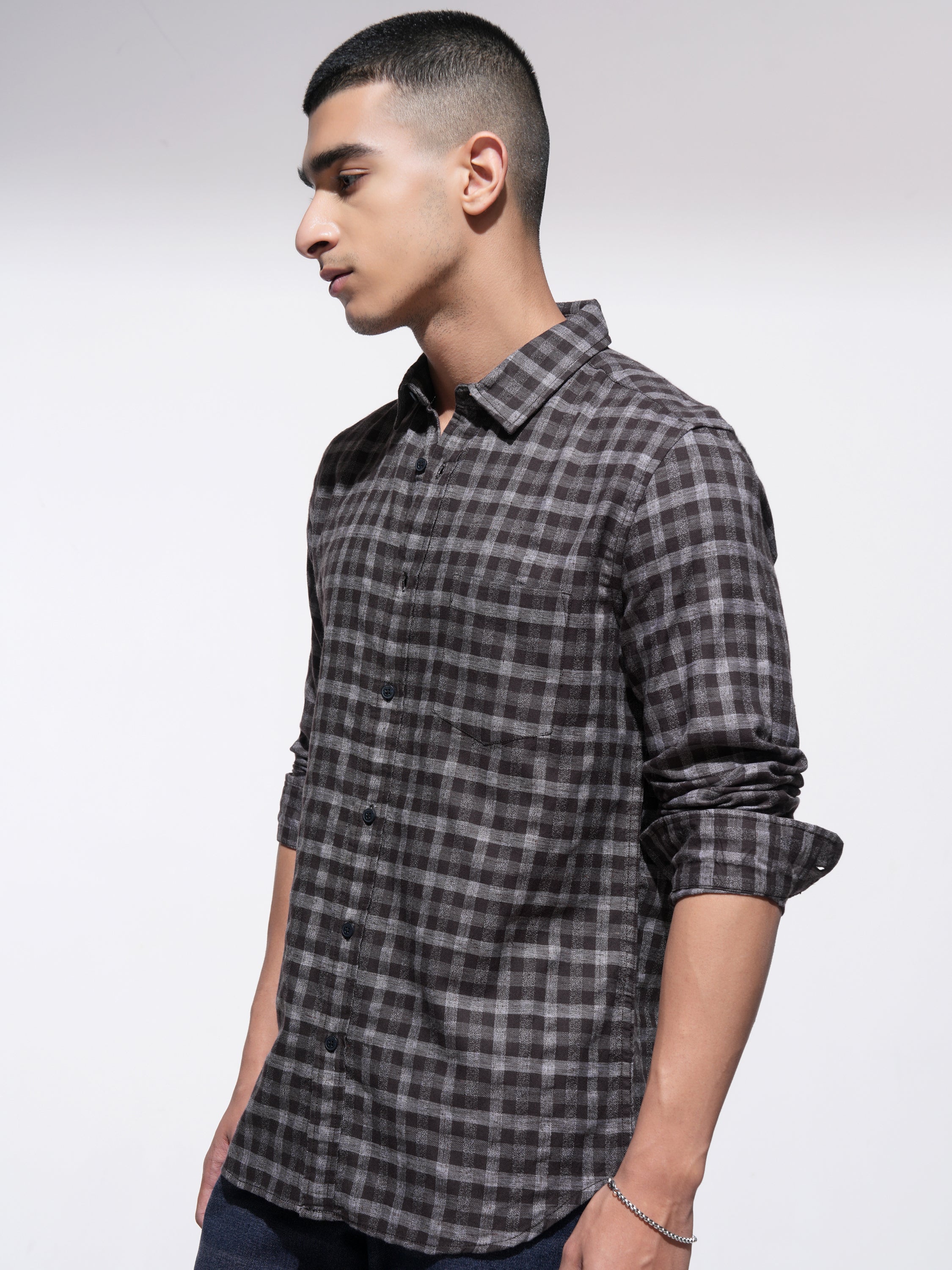 Highlander Men Coffee Brown Checked Slim Fit Casual Shirt - Coffee Brown - Image 4