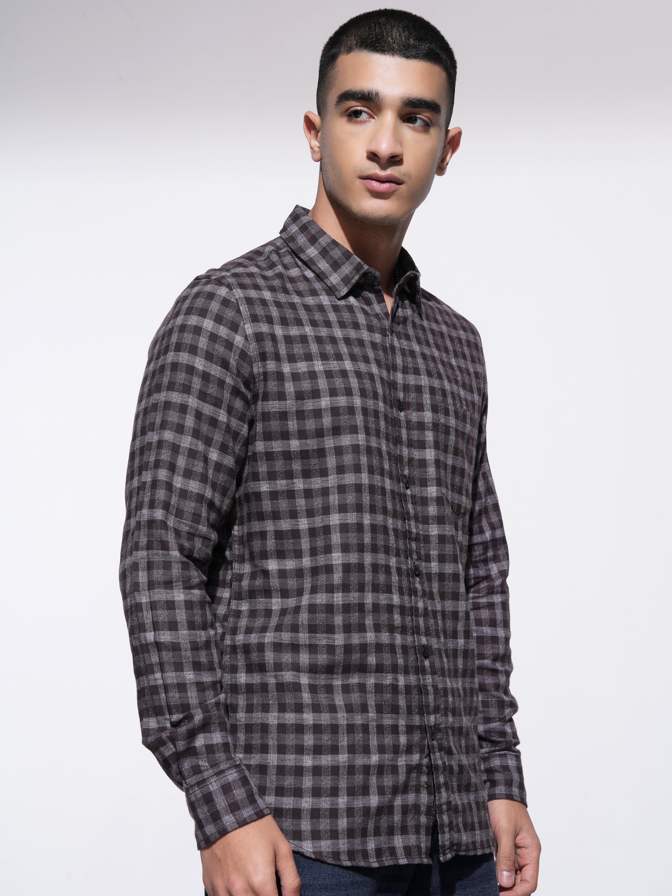 Highlander Men Coffee Brown Checked Slim Fit Casual Shirt - Coffee Brown - Image 6