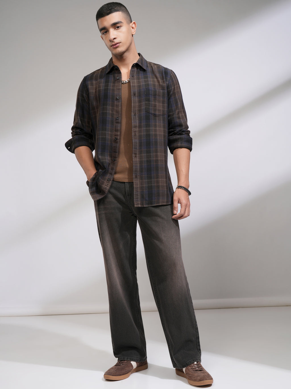 Highlander Men Brown Checked Slim Fit Casual Shirt - Brown - Image 2