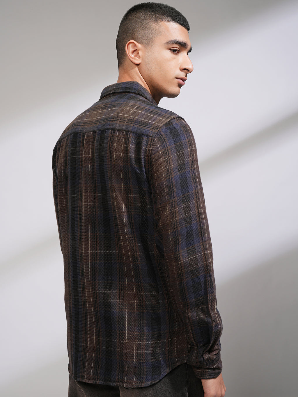 Highlander Men Brown Checked Slim Fit Casual Shirt - Brown - Image 3