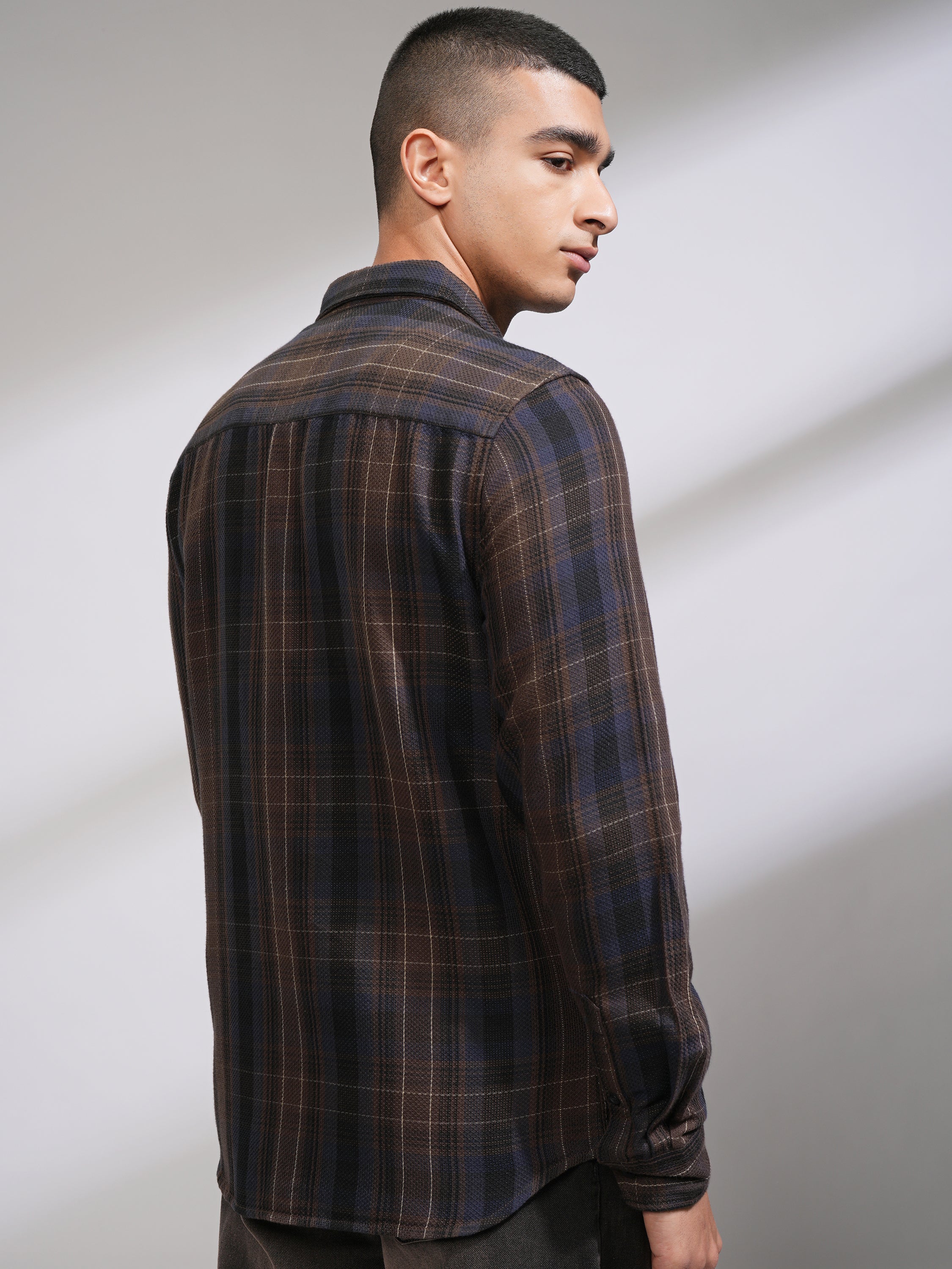 Highlander Men Brown Checked Slim Fit Casual Shirt - Brown - Image 3