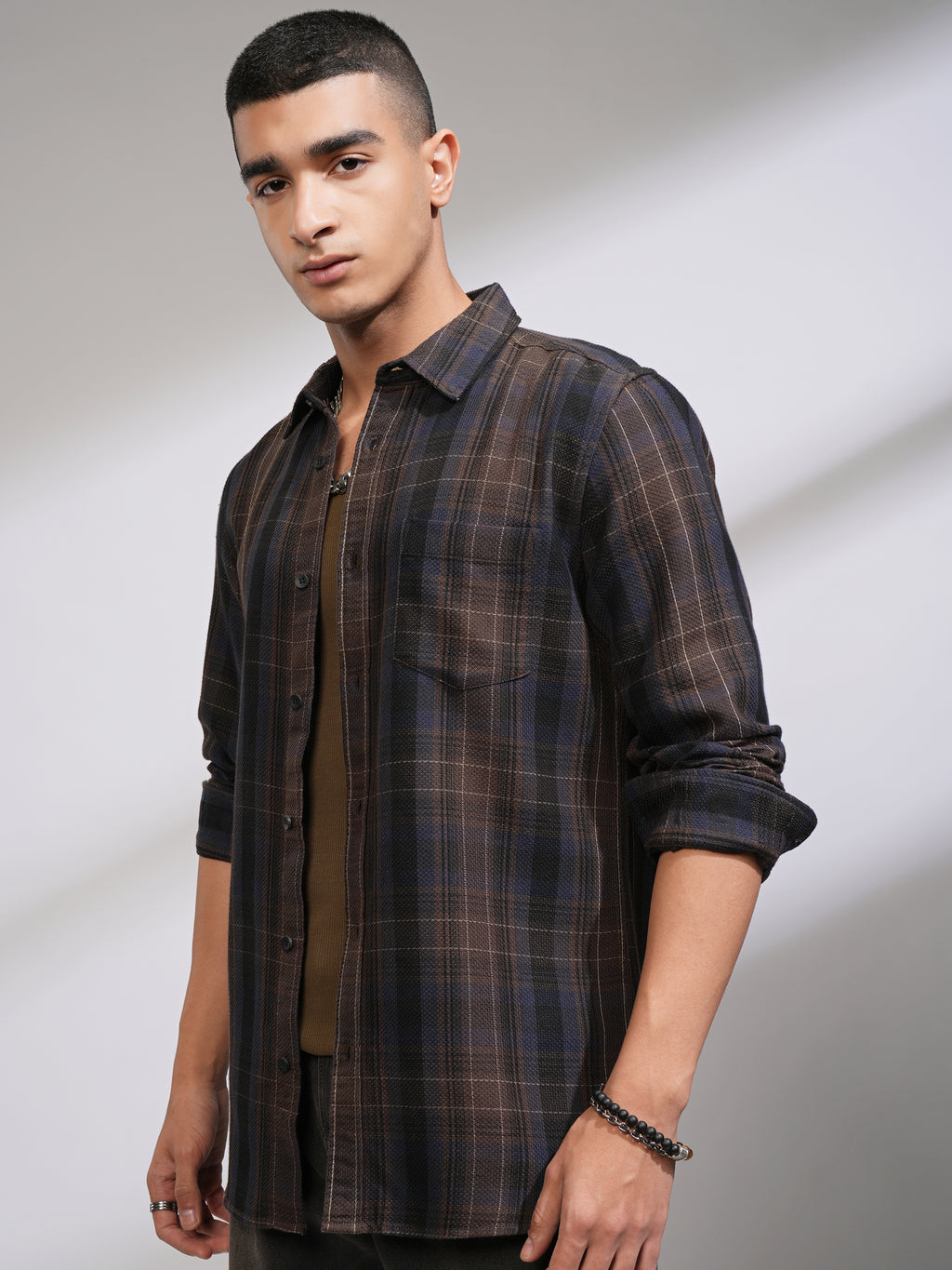 Highlander Men Brown Checked Slim Fit Casual Shirt - Brown - Image 4