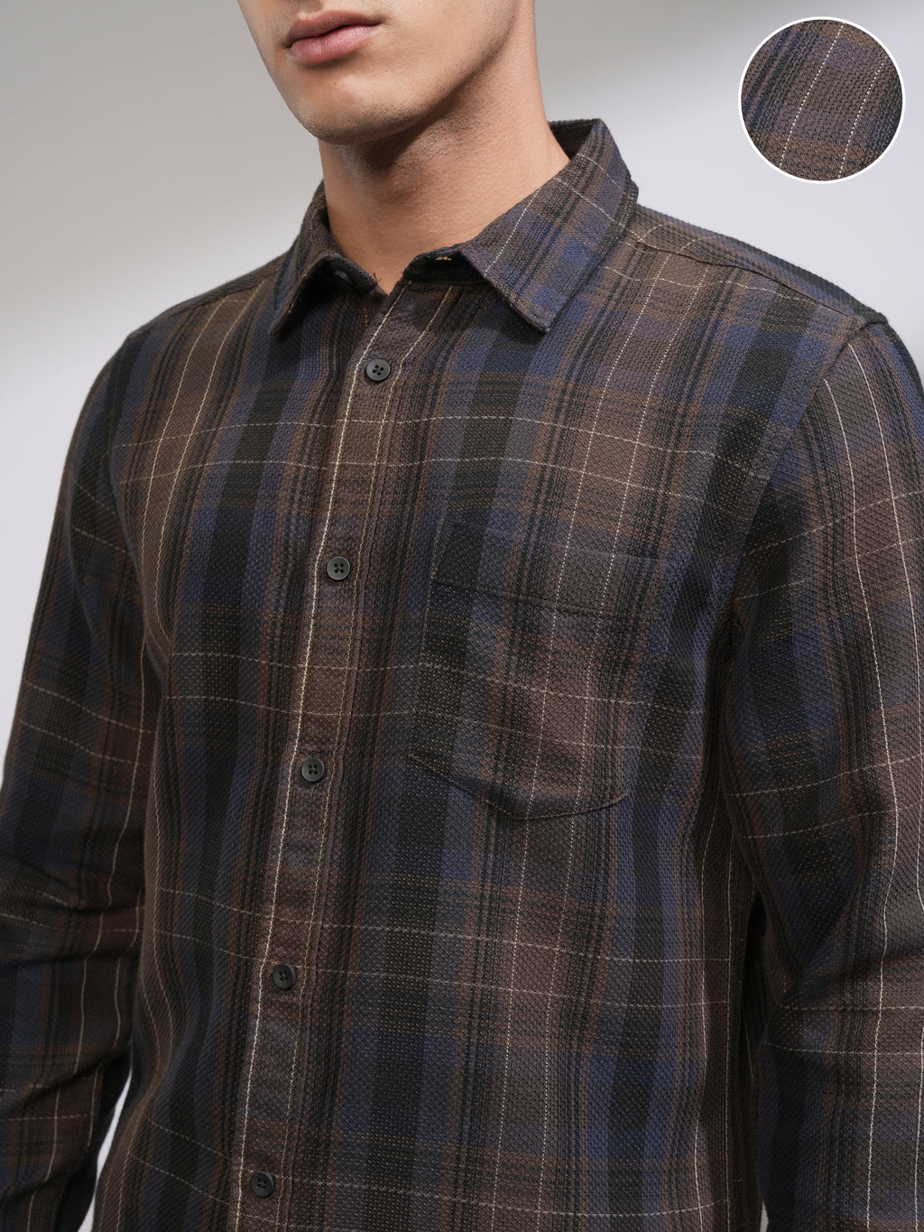 Highlander Men Brown Checked Slim Fit Casual Shirt - Brown - Image 5