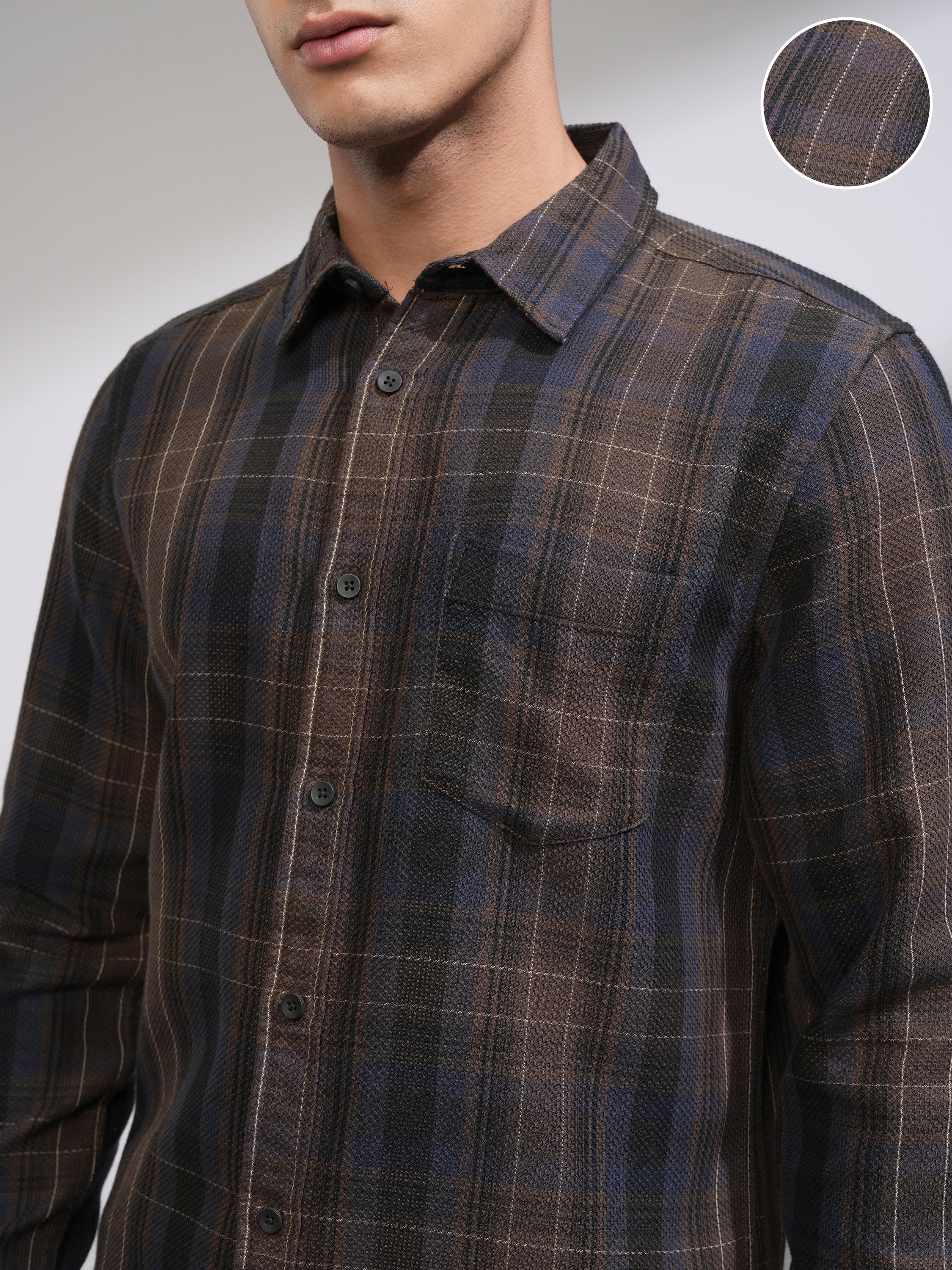 Highlander Men Brown Checked Slim Fit Casual Shirt - Brown - Image 5