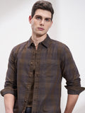 Highlander Men Khaki Checked Slim Fit Casual Shirt - Khaki - Image 1