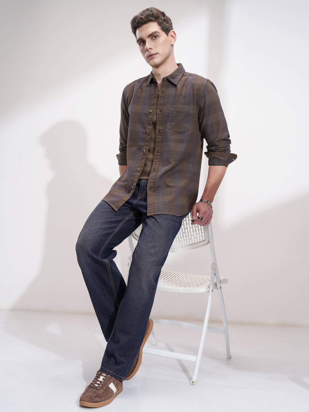 Highlander Men Khaki Checked Slim Fit Casual Shirt - Khaki - Image 2