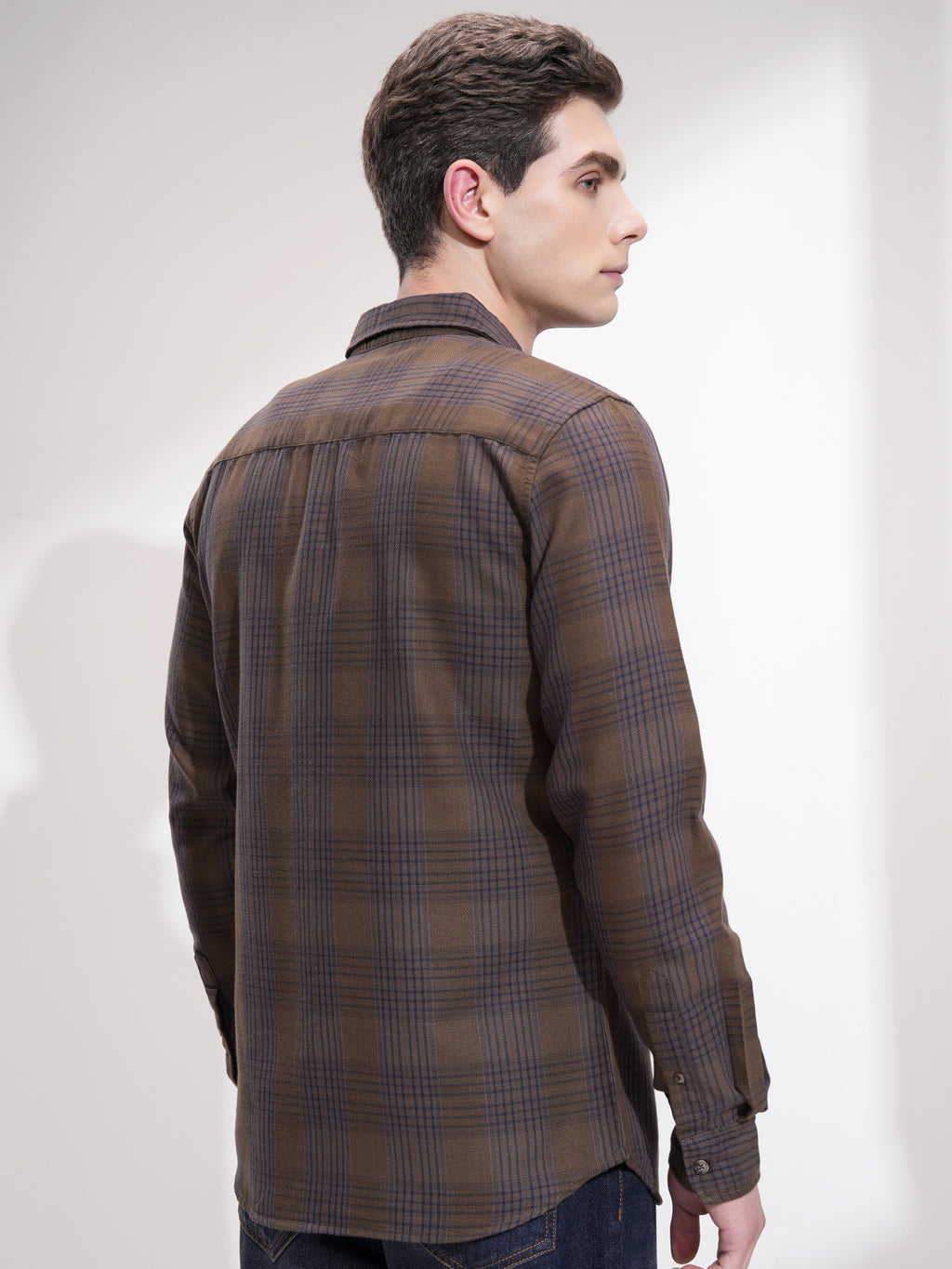 Highlander Men Khaki Checked Slim Fit Casual Shirt - Khaki - Image 3
