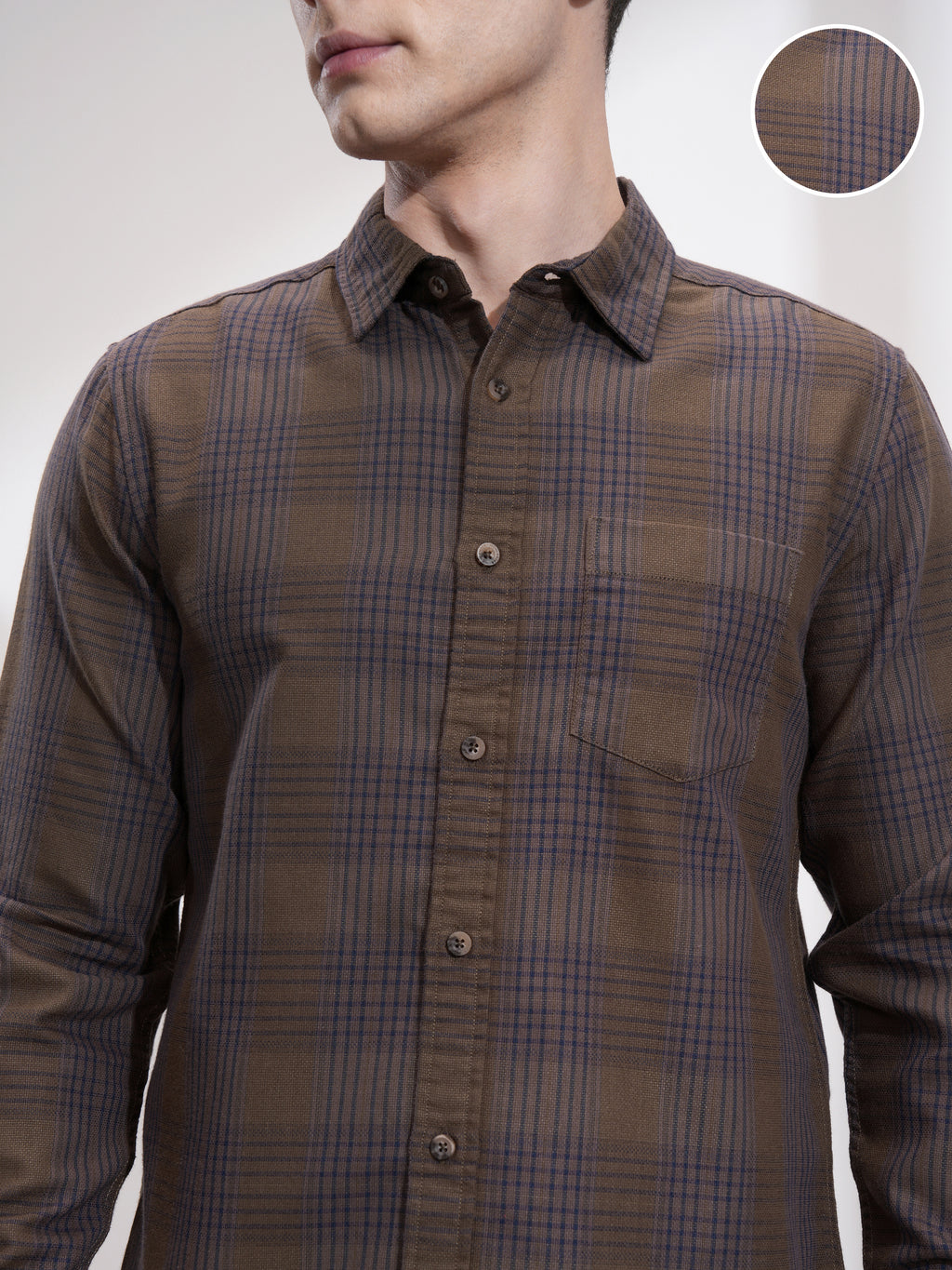 Highlander Men Khaki Checked Slim Fit Casual Shirt - Khaki - Image 5