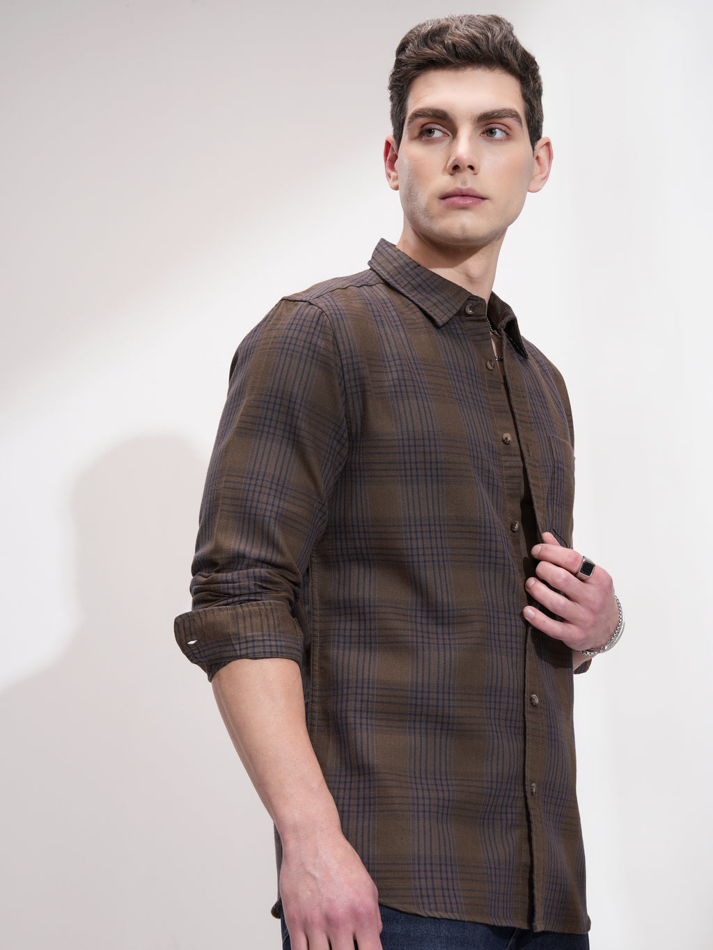 Highlander Men Khaki Checked Slim Fit Casual Shirt - Khaki - Image 6