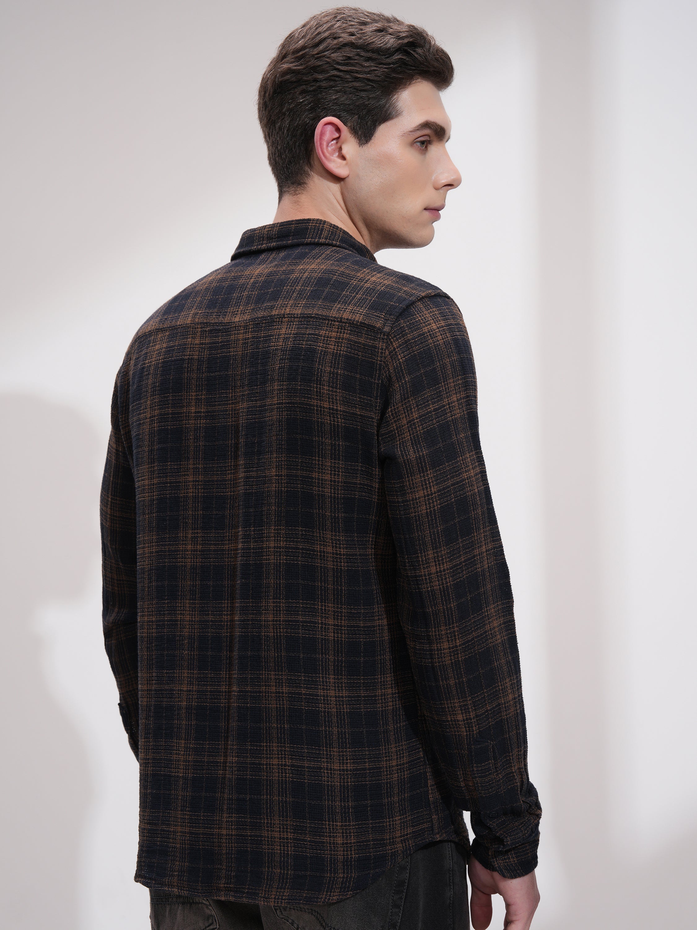 Highlander Men Black Checked Slim Fit Casual Shirt - Black - Image 3