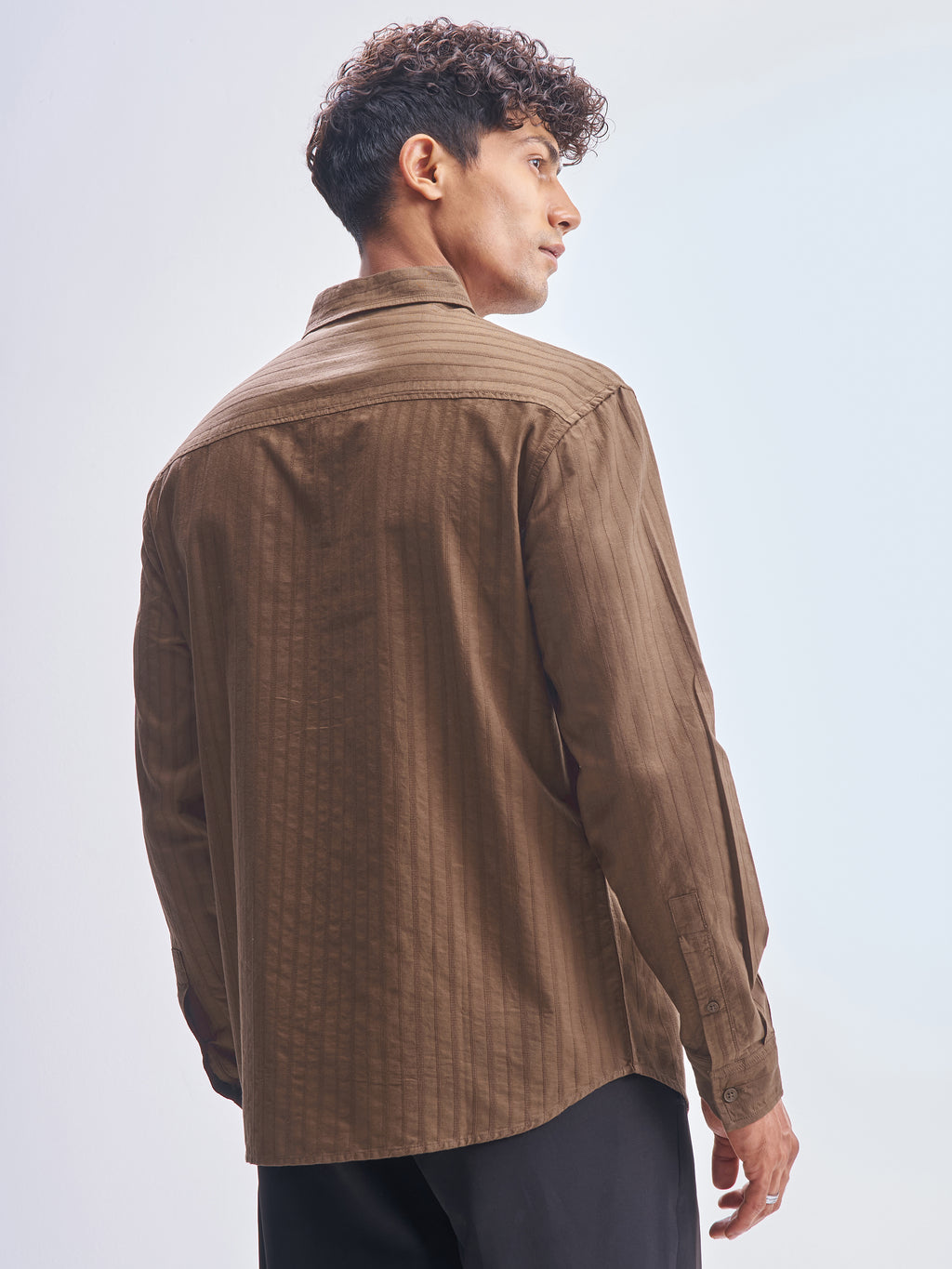 Highlander Men Brown Striped Relaxed Fit Casual Shirt - Brown - Image 3