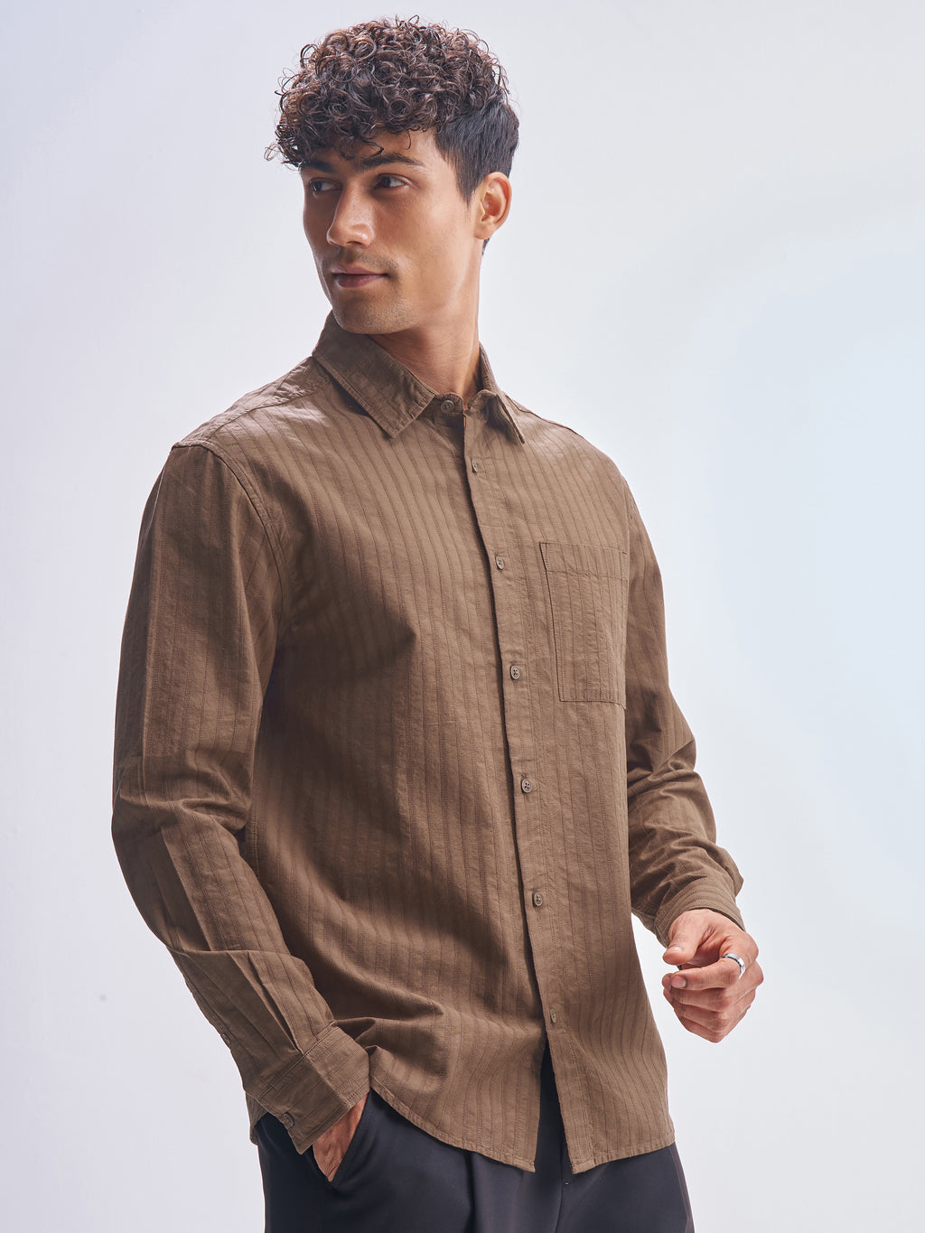 Highlander Men Brown Striped Relaxed Fit Casual Shirt - Brown - Image 6