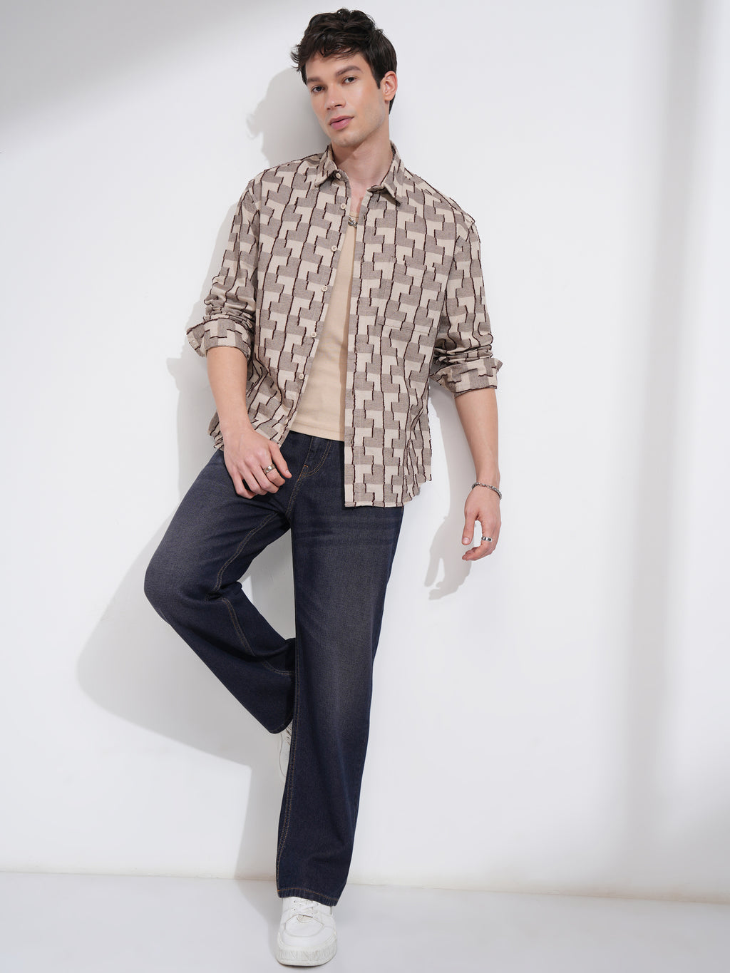 Highlander Men Beige Printed Relaxed Fit Casual Shirt - Beige - Image 2