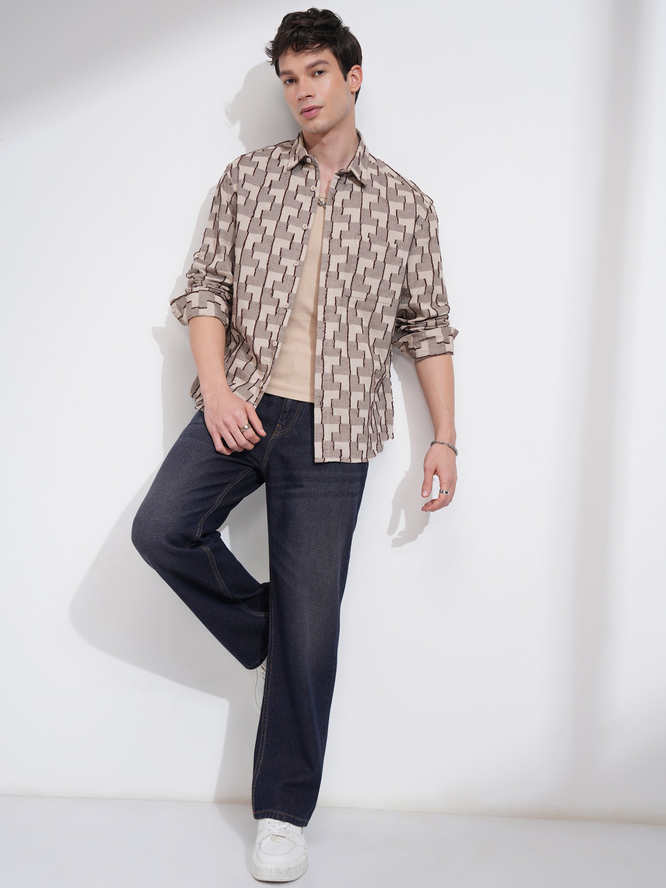 Highlander Men Beige Printed Relaxed Fit Casual Shirt - Beige - Image 2