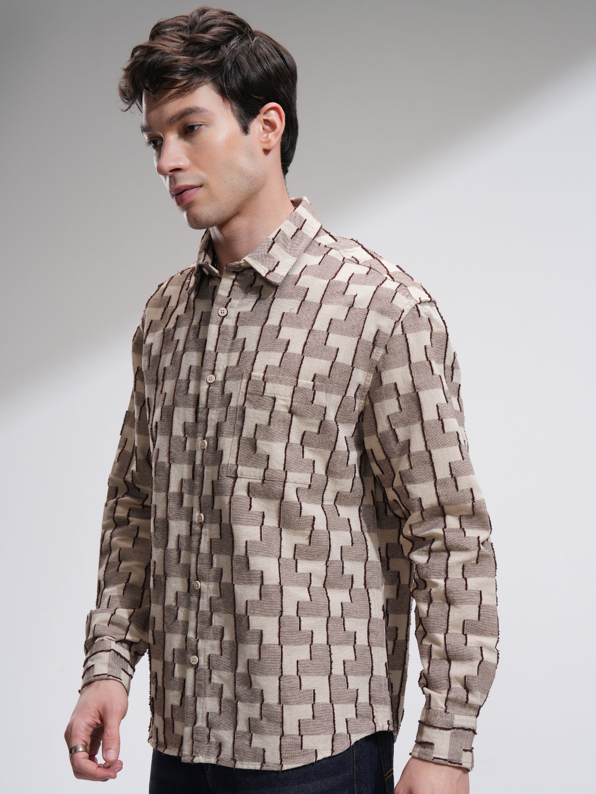Highlander Men Beige Printed Relaxed Fit Casual Shirt - Beige - Image 4