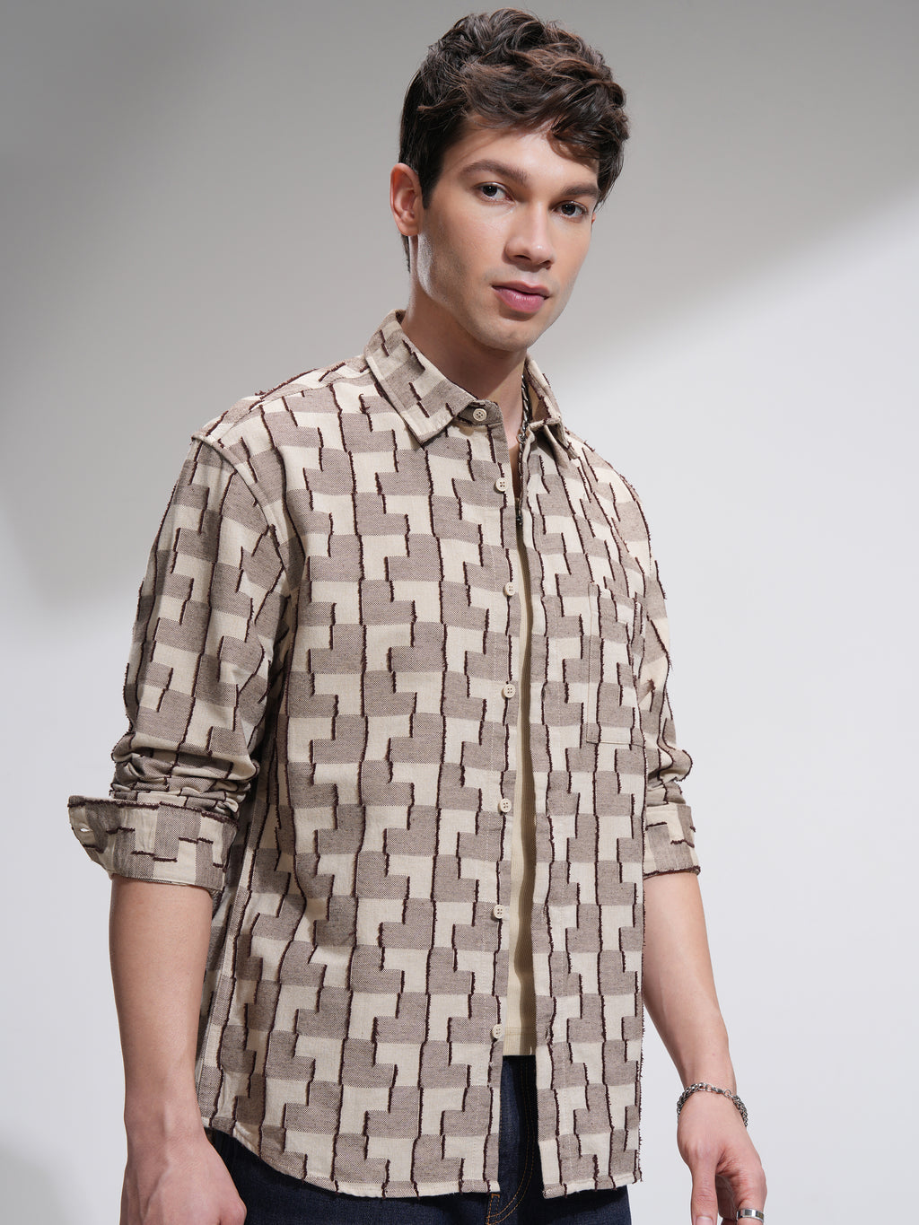 Highlander Men Beige Printed Relaxed Fit Casual Shirt - Beige - Image 6