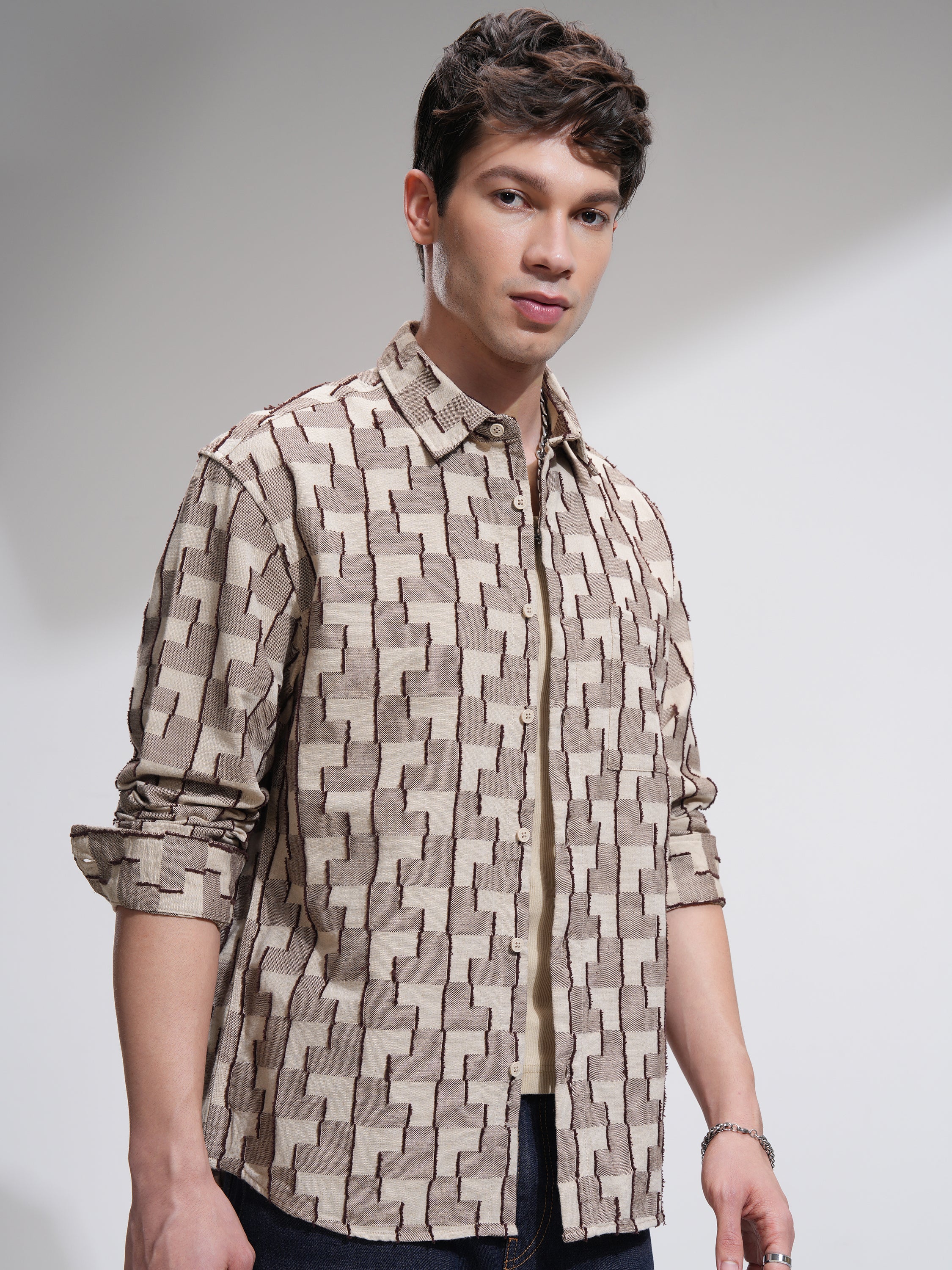 Highlander Men Beige Printed Relaxed Fit Casual Shirt - Beige - Image 6